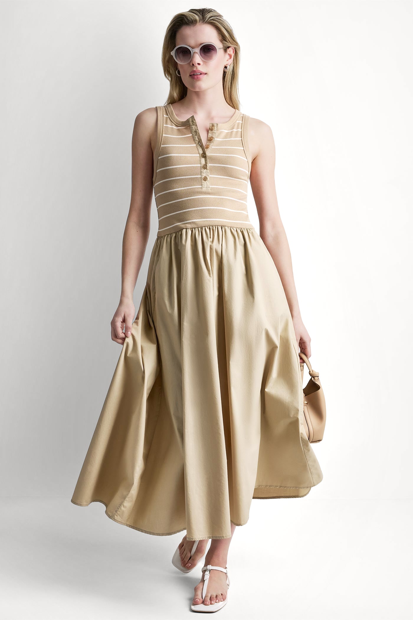 Travertine/Eggnog RIB HENLEY TANK MAXI DRESS, VIEW 2 | Clothing