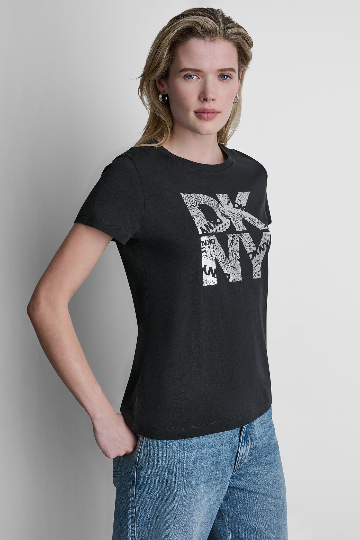 NEWSPRINT DKNY STACKED LOGO TEE VIEW 4 | Tees & Tanks