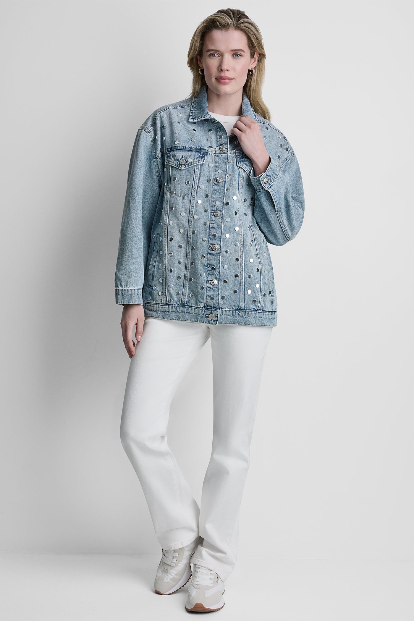 OVERSIZED DENIM TRUCKER JACKET WITH STUDS VIEW 7 | WOMENS COATS & JACKETS