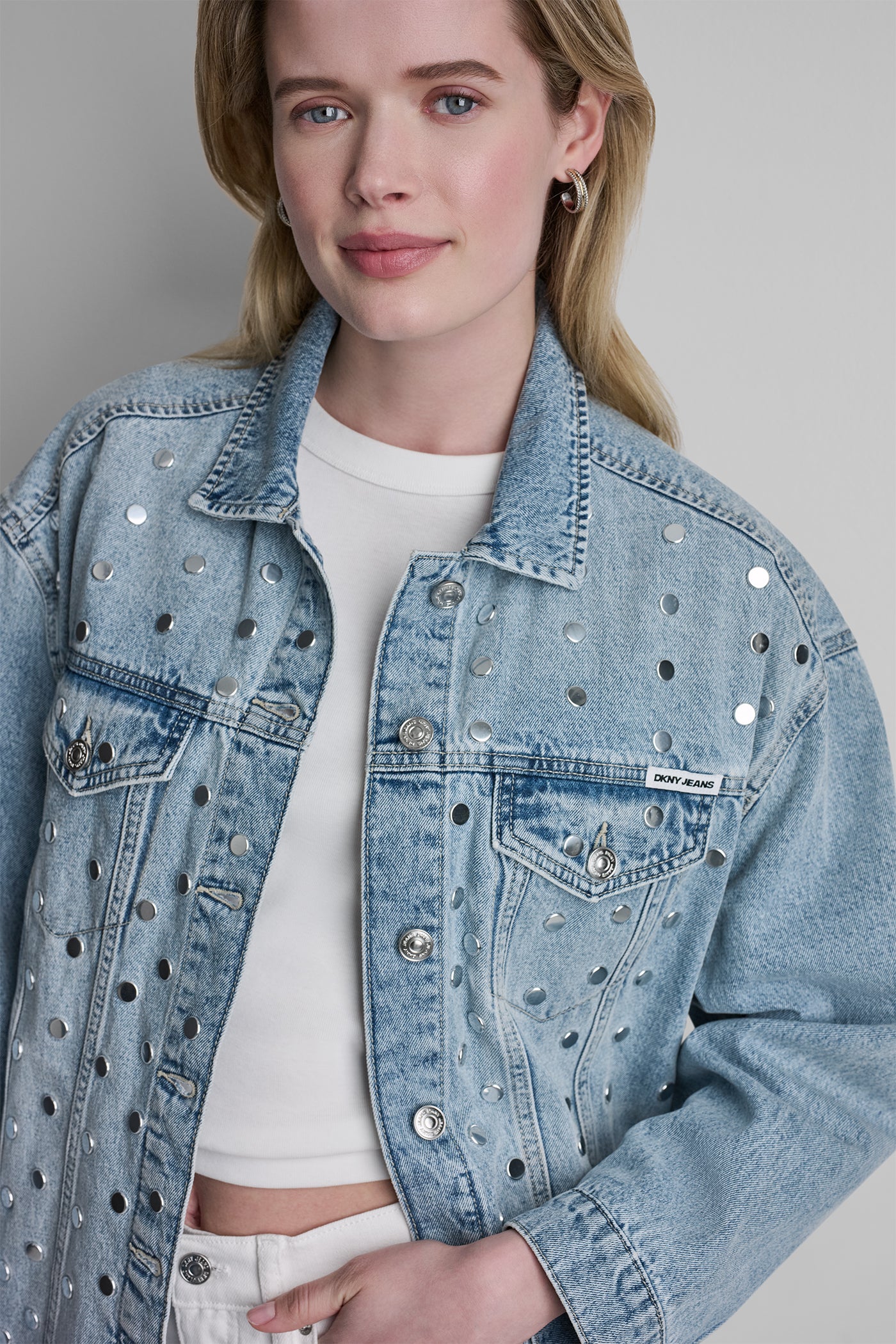 OVERSIZED DENIM TRUCKER JACKET WITH STUDS VIEW 8 | WOMENS COATS & JACKETS