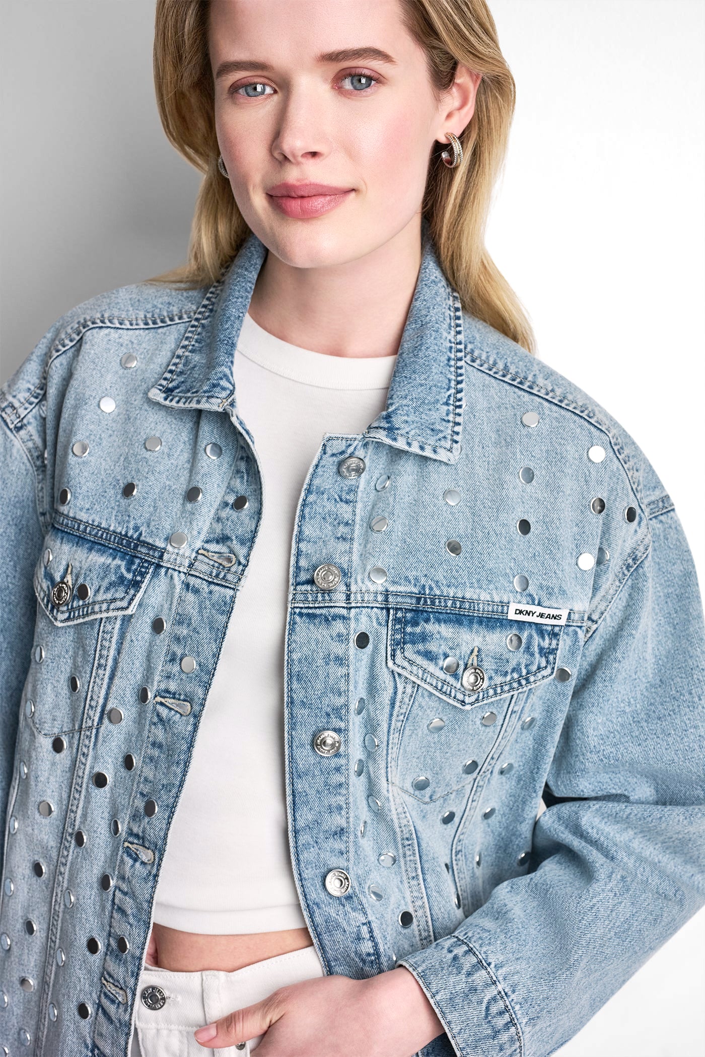 OVERSIZED DENIM TRUCKER JACKET WITH STUDS VIEW 8 | DKNY Promo