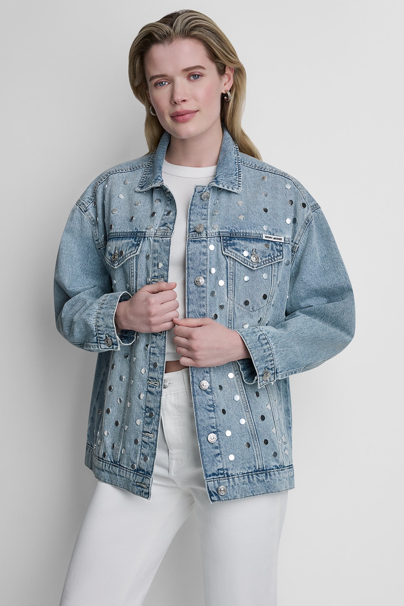 OVERSIZED DENIM TRUCKER JACKET WITH STUDS VIEW 5 | WOMENS COATS & JACKETS