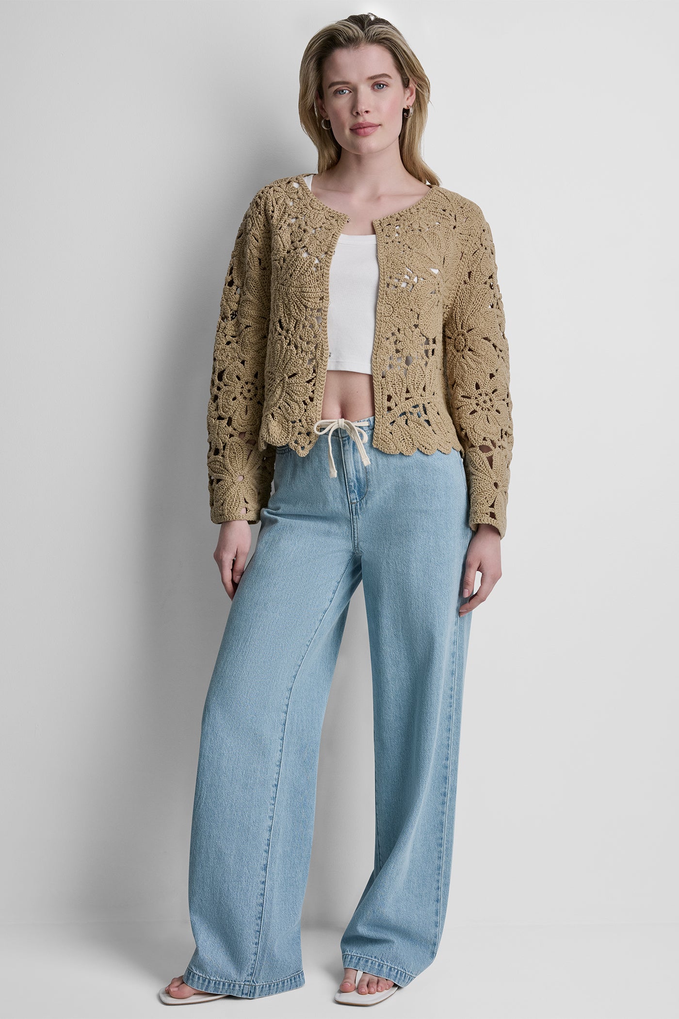 FLORAL CROCHET CARDIGAN WITH SCALLOP HEM VIEW 5 | New Arrivals