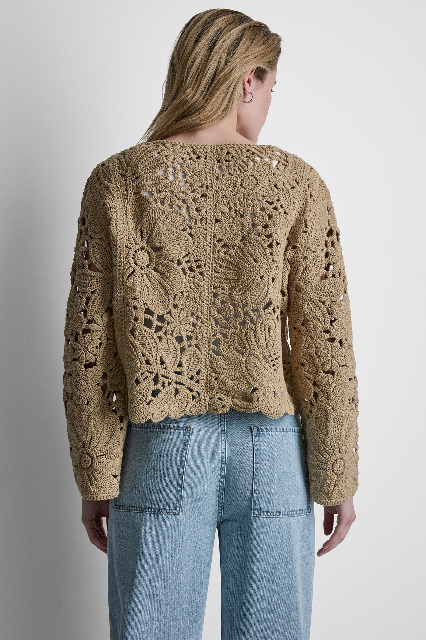 FLORAL CROCHET CARDIGAN WITH SCALLOP HEM VIEW 3 | New Arrivals