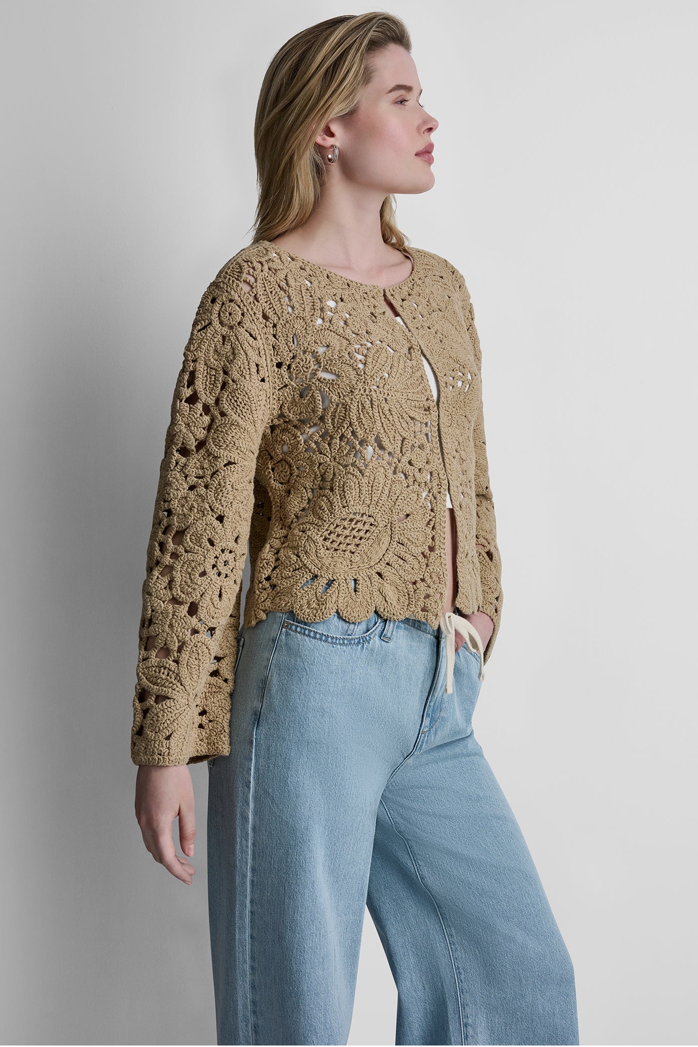 FLORAL CROCHET CARDIGAN WITH SCALLOP HEM VIEW 4 | New Arrivals