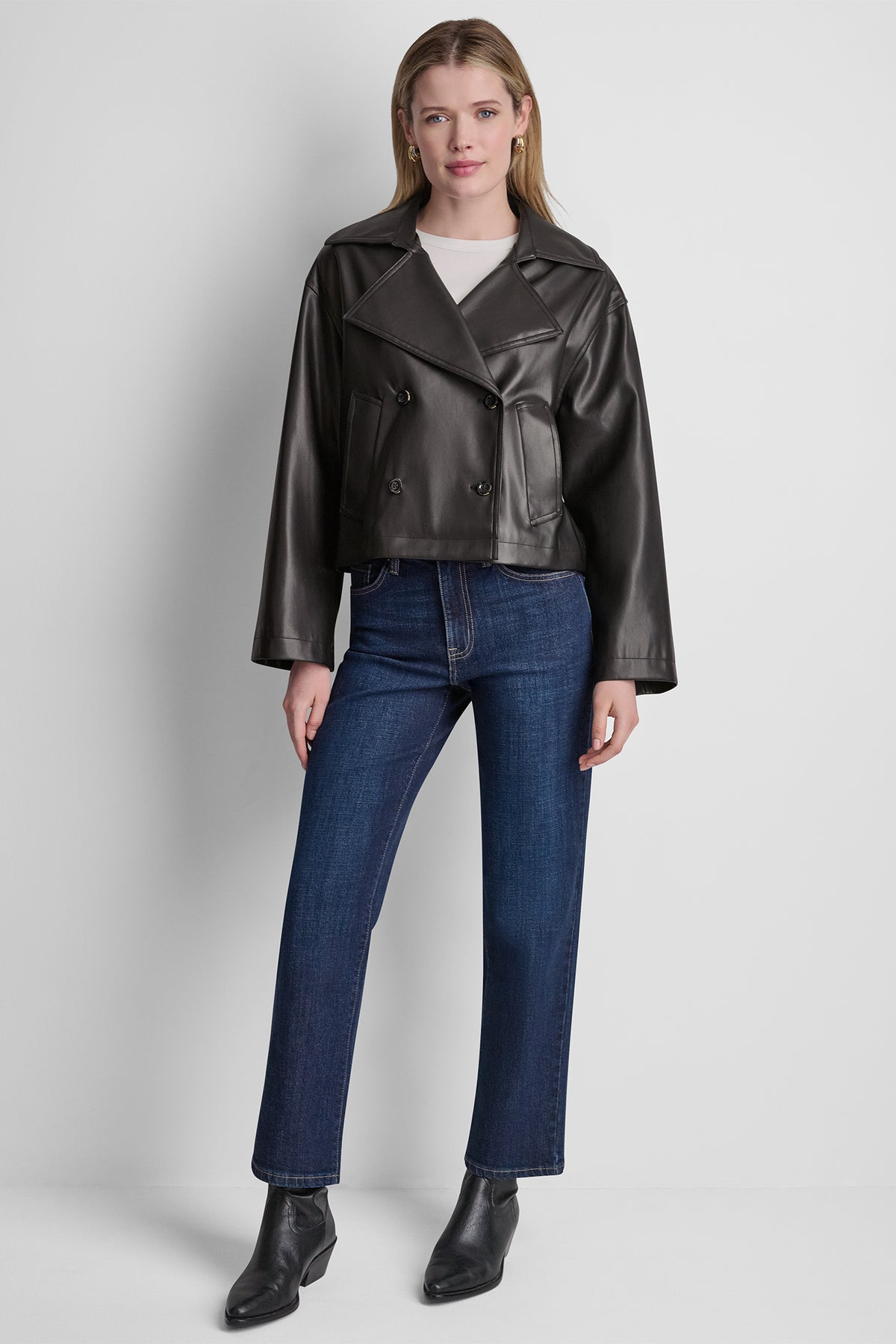 DOUBLE BREASTED FAUX LEATHER JACKET VIEW 2