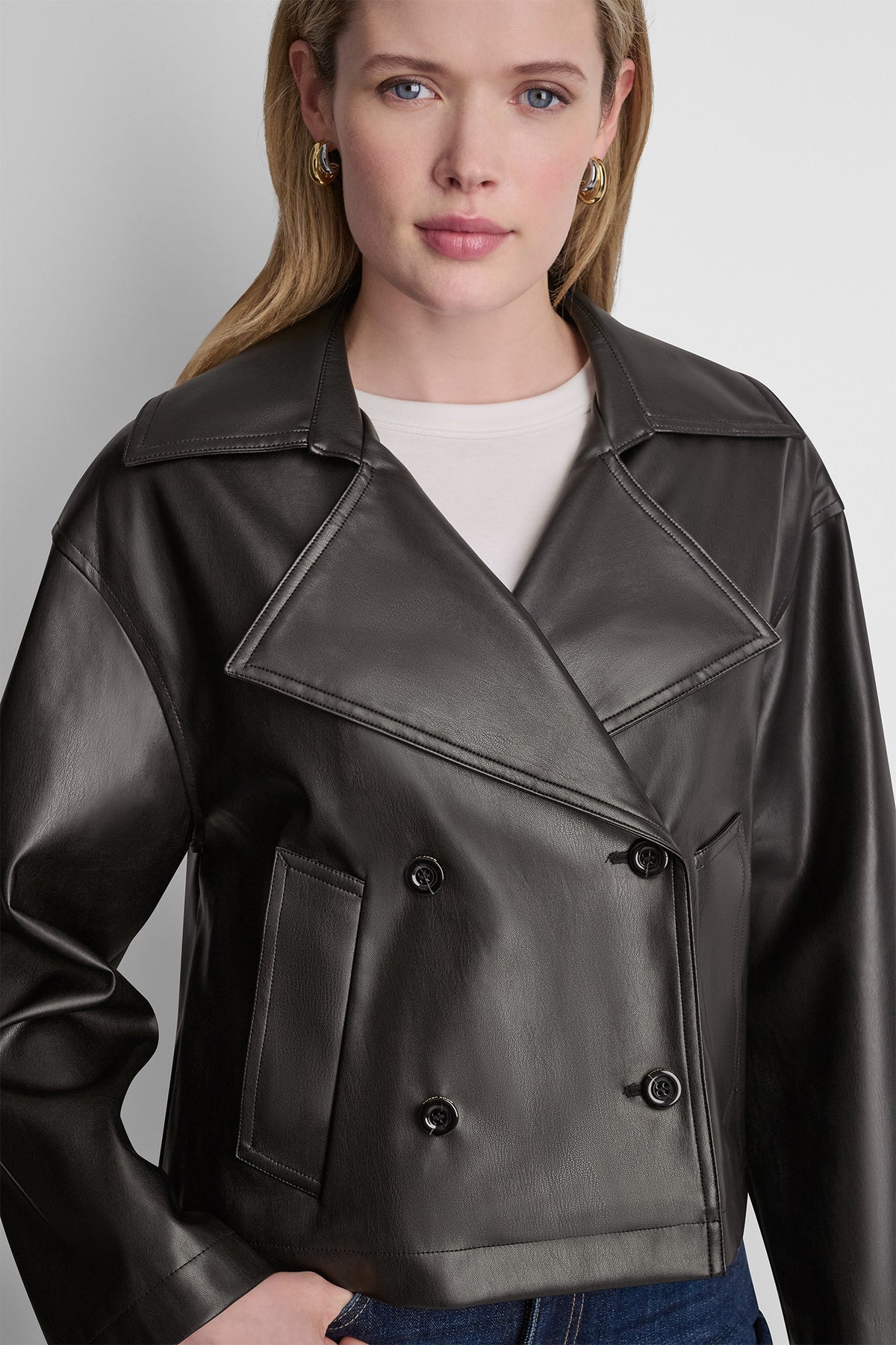 DOUBLE BREASTED FAUX LEATHER JACKET VIEW 2