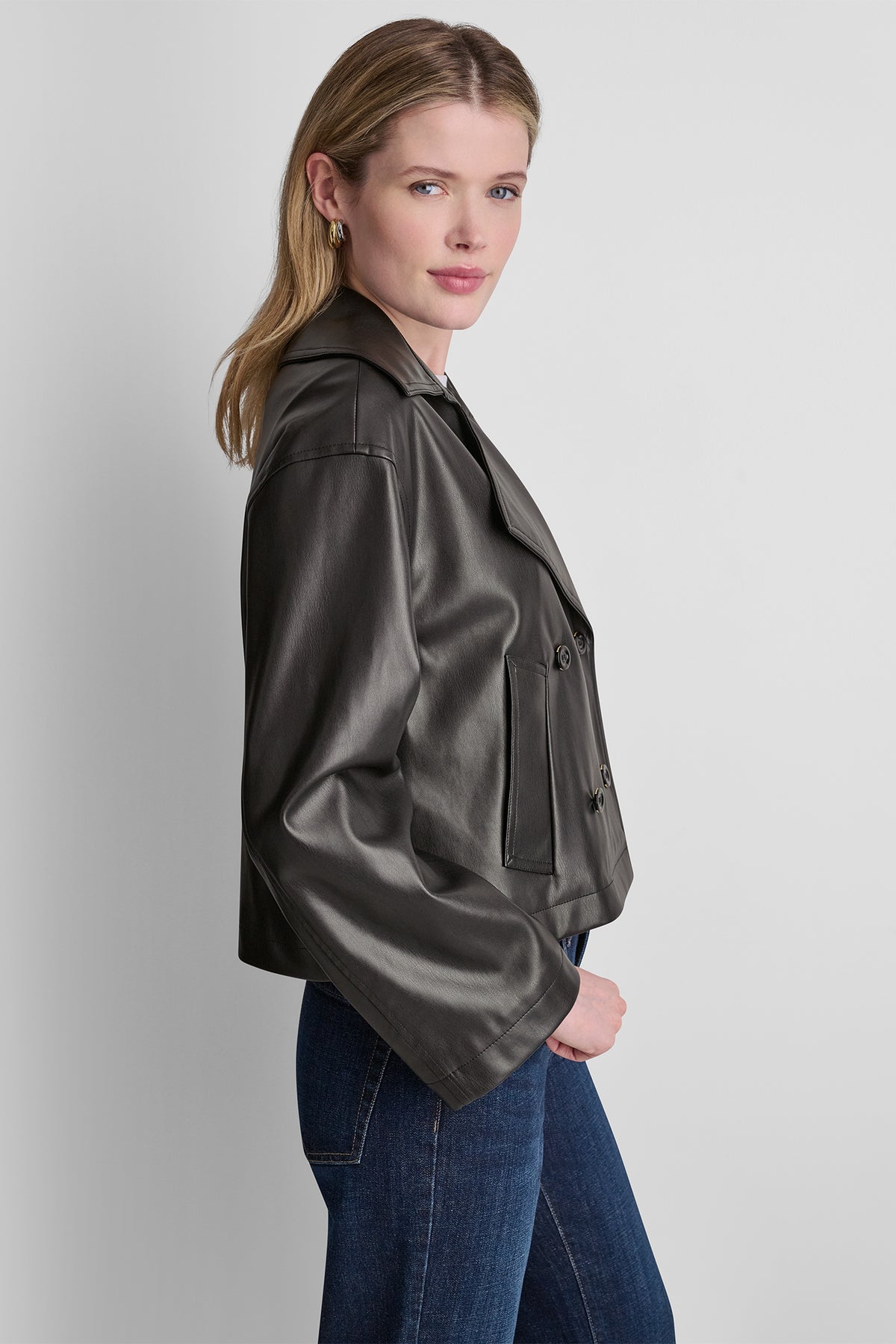 DOUBLE BREASTED FAUX LEATHER JACKET VIEW 2
