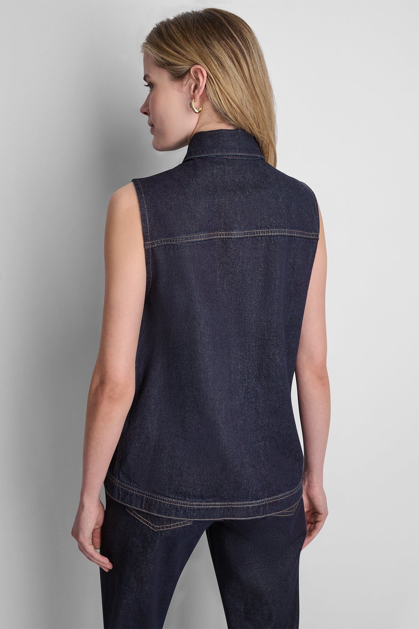 LONGLINE DENIM TRUCKER VEST VIEW 3 | july