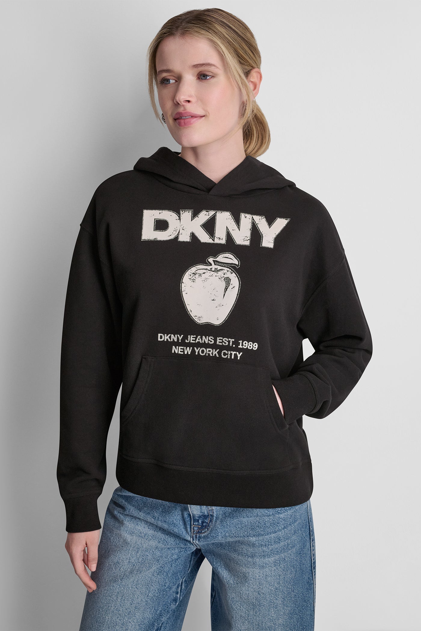 DKNY BIG APPLE RHINESTONE LOGO HOODIE VIEW 5 | Sweatshirts & Joggers