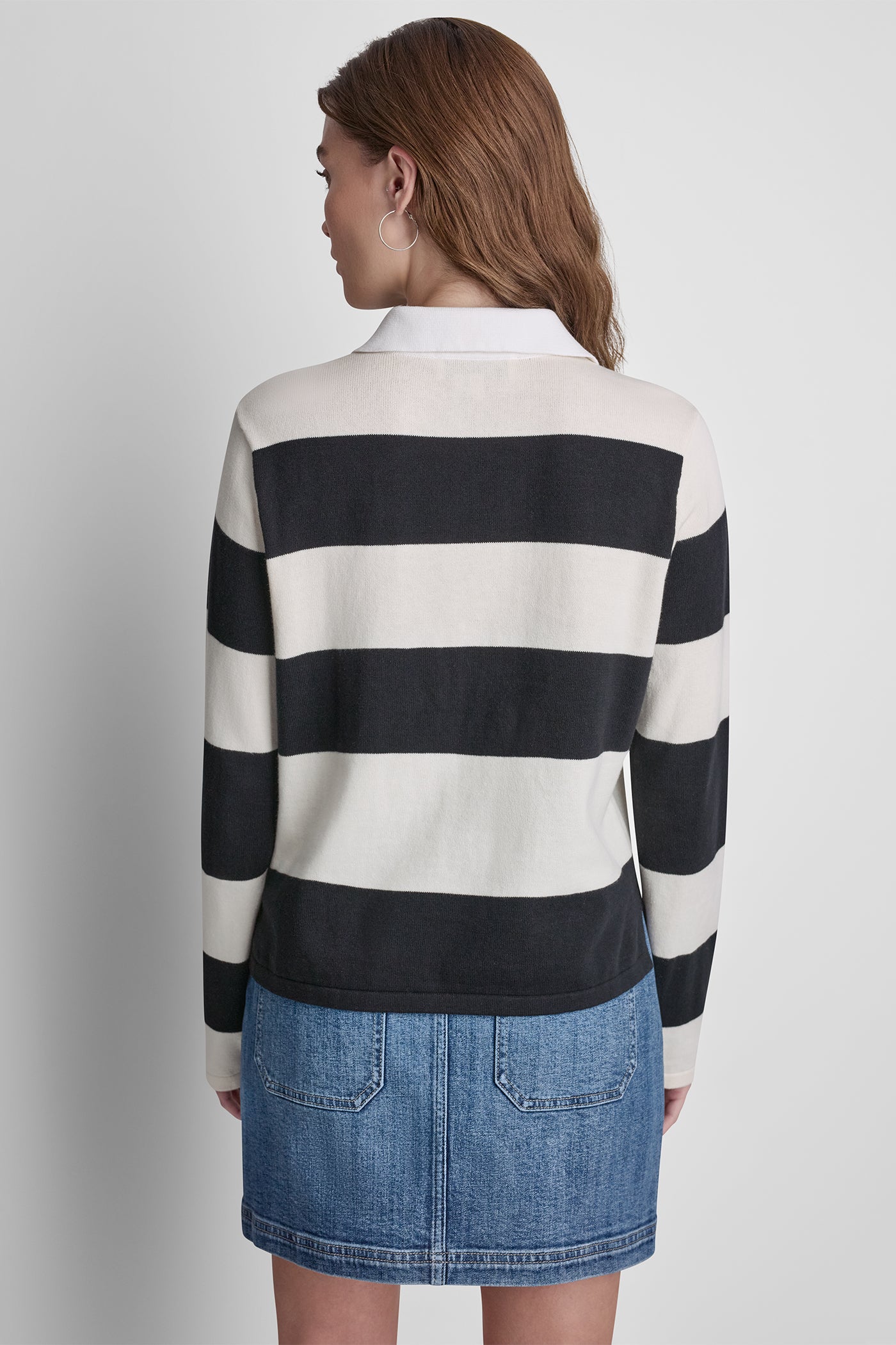 LONG SLEEVE STRIPE POLO SWEATER VIEW 3 | DKNY JEANS