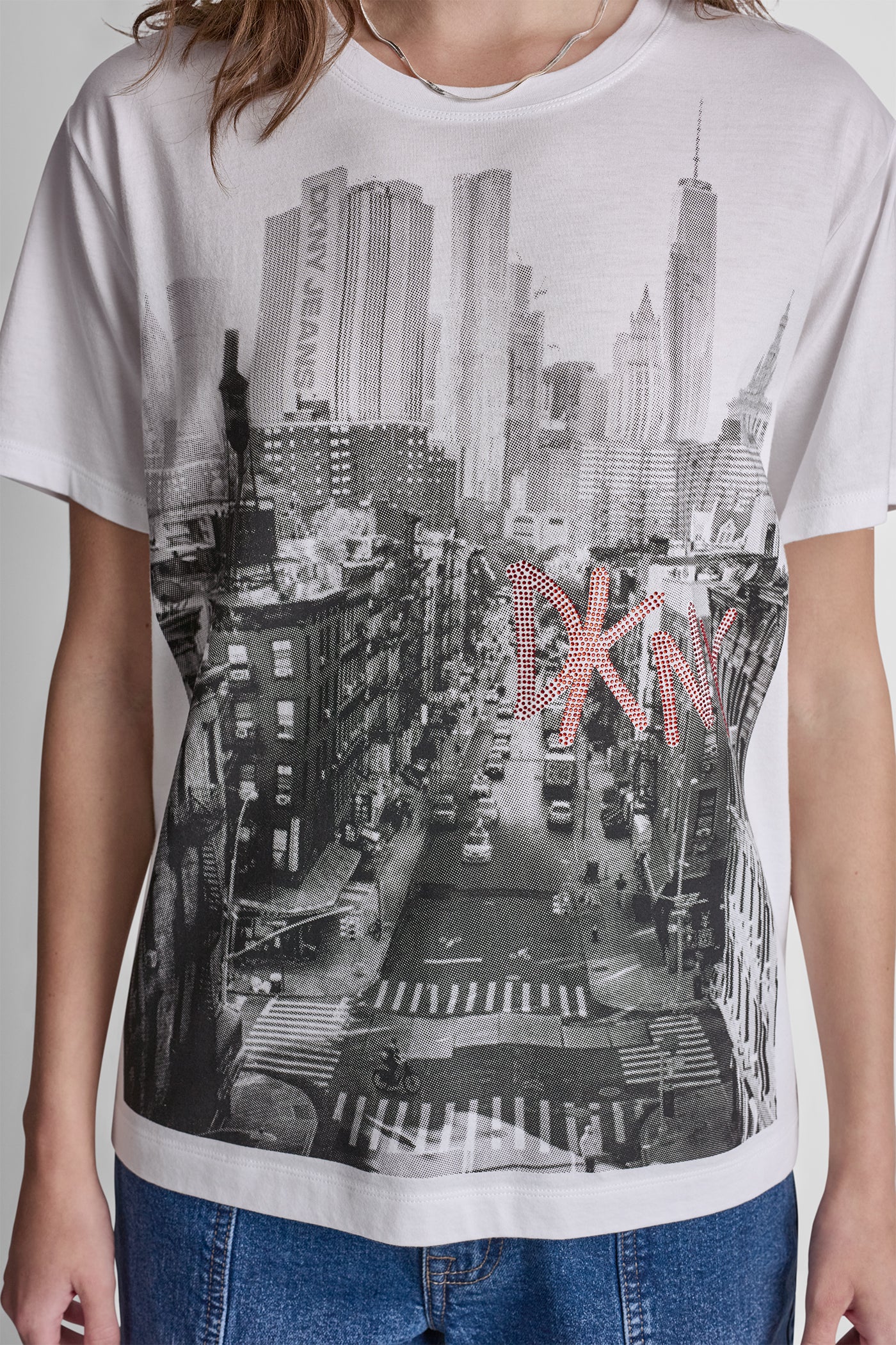 White/Black Punch DKNY RHINESTONE NY STREETS LOGO TEE, BACK VIEW | New Arrivals
