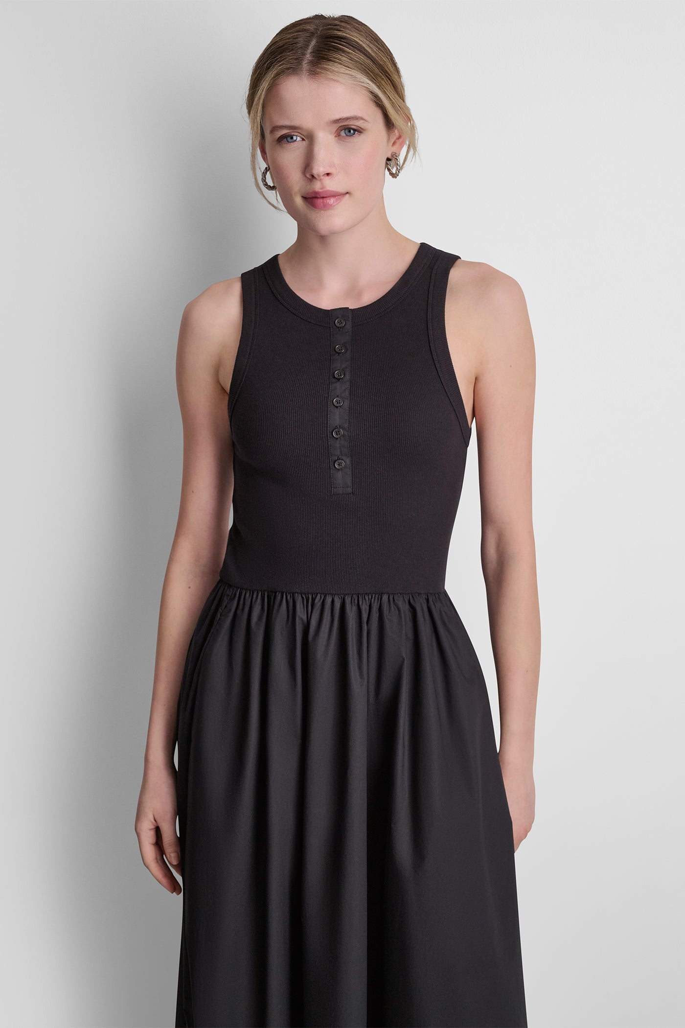 DKNY Women's Rib Henley Tank Maxi Dress in Black DKNY Women's Rib Henley Tank Maxi Dress in Black