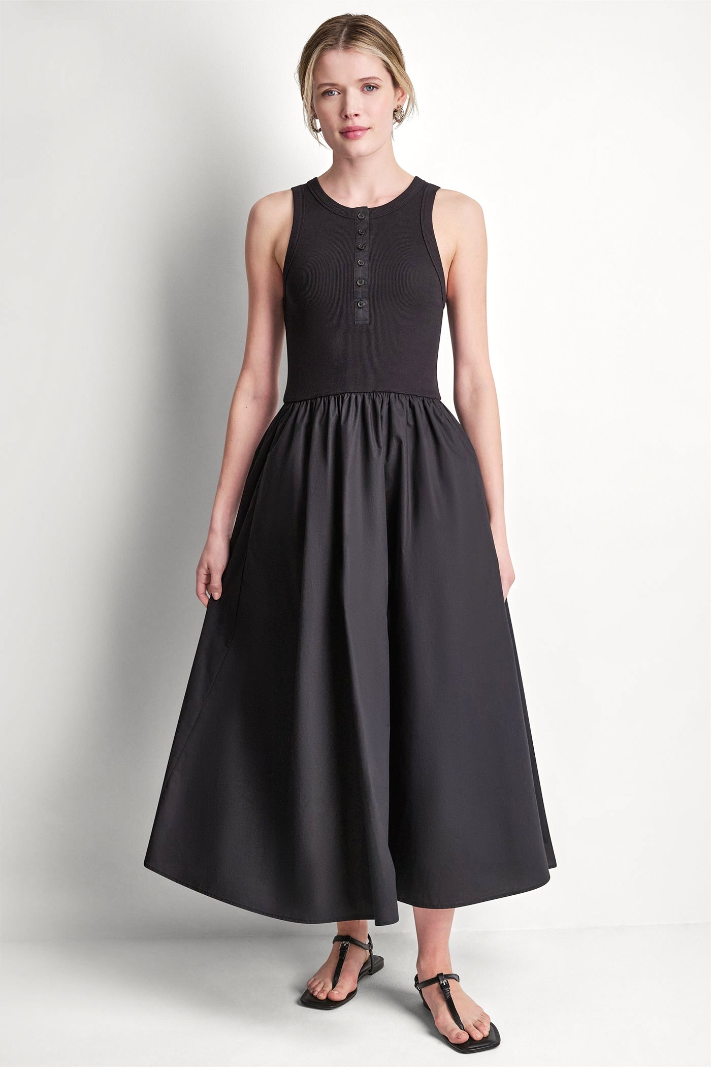 Black RIB HENLEY TANK MAXI DRESS, VIEW 2 | Dresses & Jumpsuits