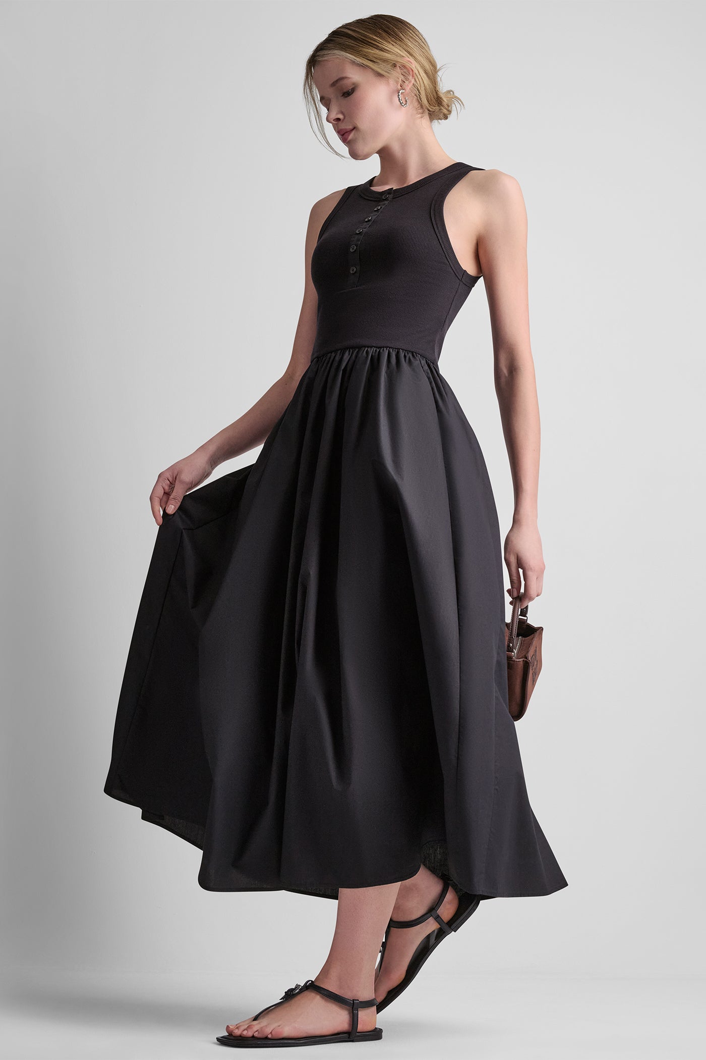 Black RIB HENLEY TANK MAXI DRESS, VIEW 1 | Dresses & Jumpsuits