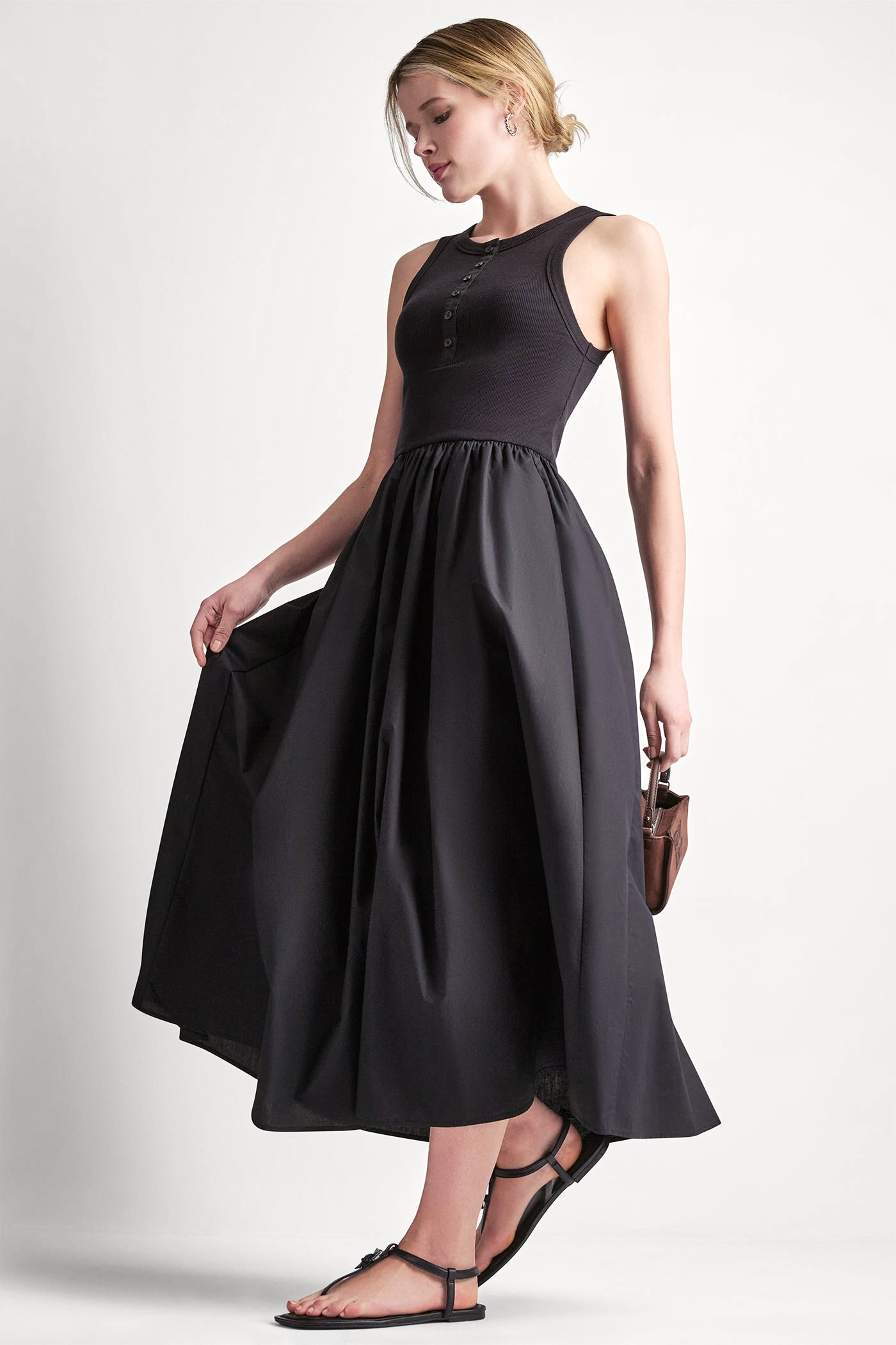 Black RIB HENLEY TANK MAXI DRESS, VIEW 1 | Dresses & Jumpsuits