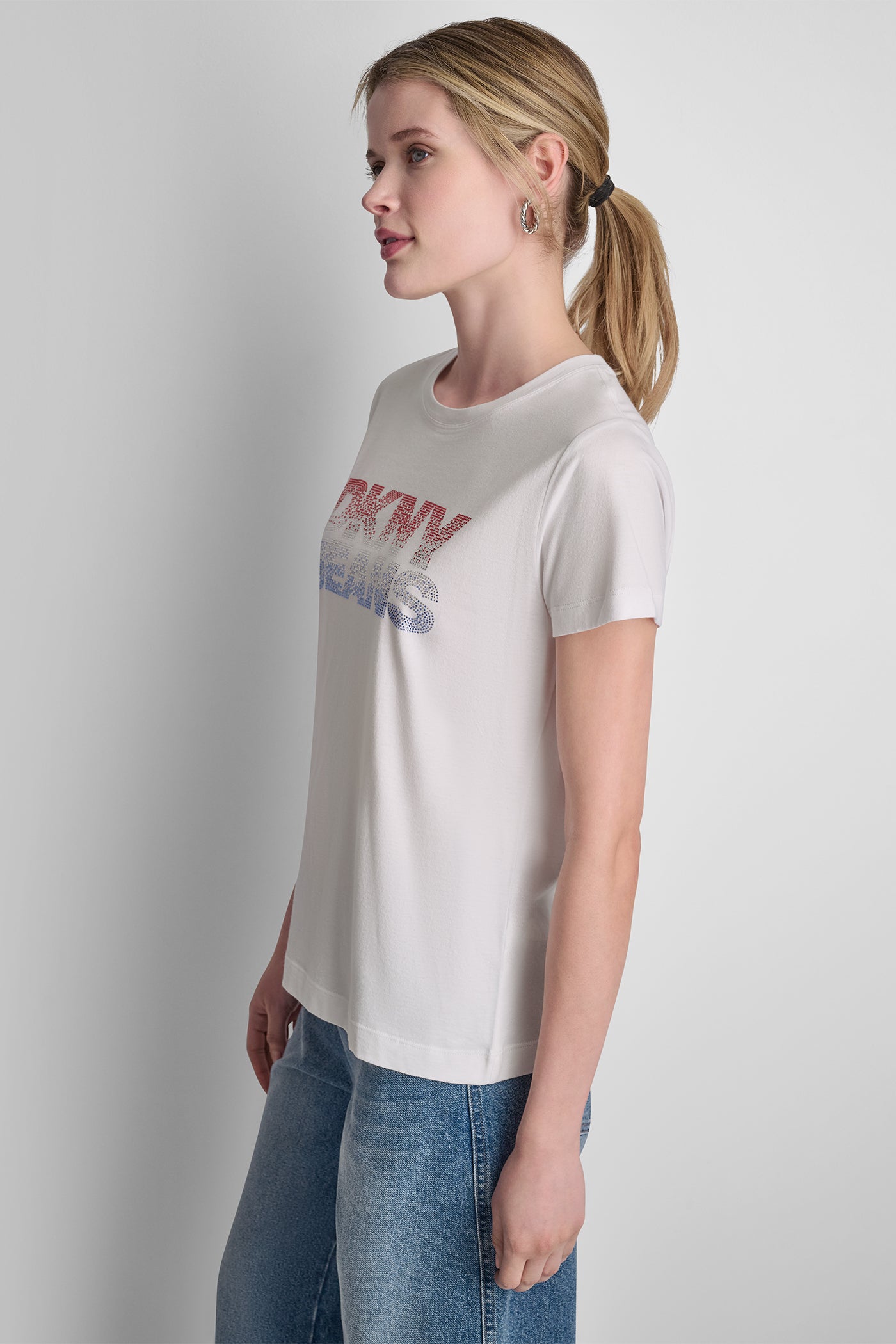 DKNY JEANS STACKED RHINESTONE LOGO TEE VIEW 4 | Tees & Tanks
