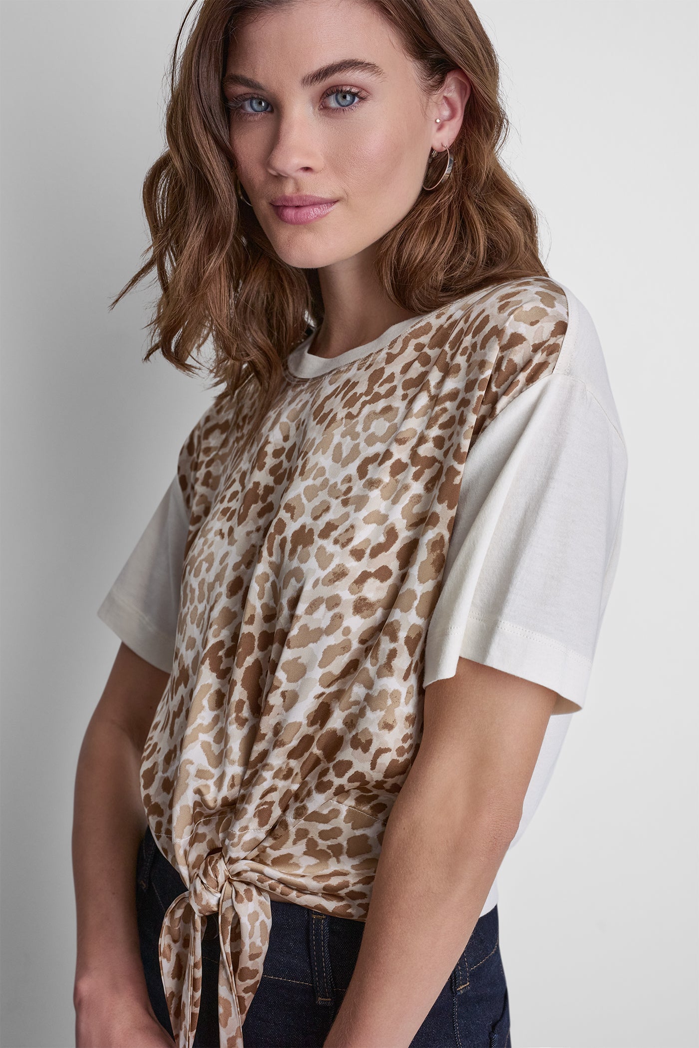MIXED MEDIA TIE-FRONT TEE VIEW 6