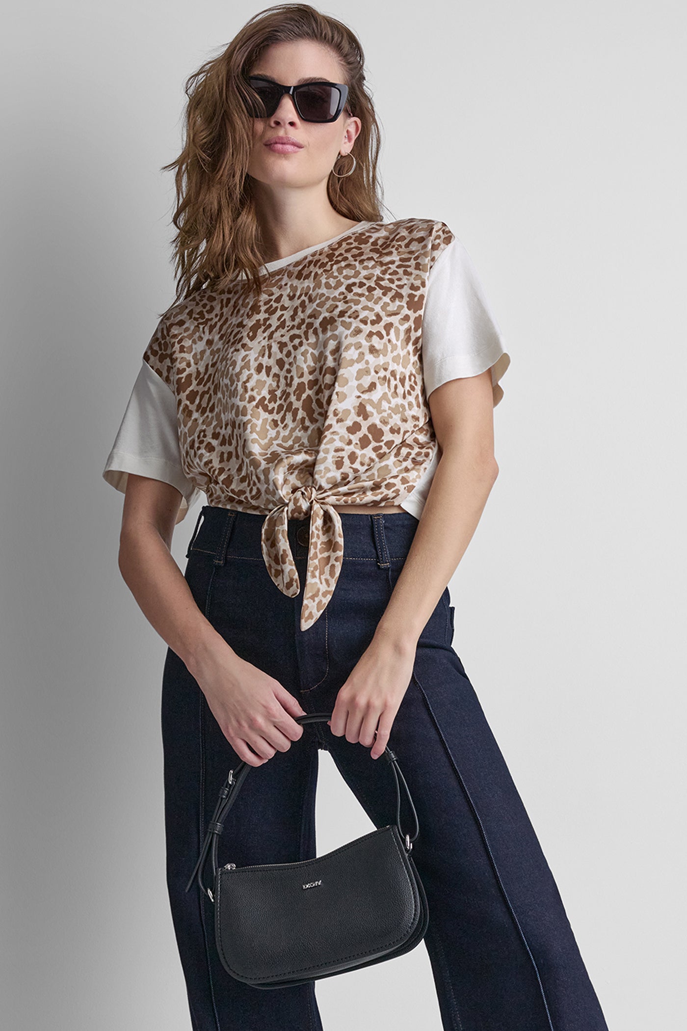 Disguise Woodsmoke/Eggnog MIXED MEDIA TIE-FRONT TEE, VIEW 1 | Tees & Tanks