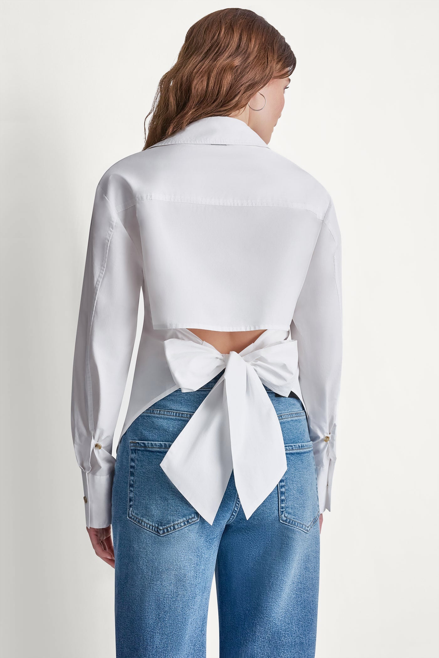 White POPLIN CUTOUT TIE BACK SHIRT, VIEW 2 | WOMEN'S SWEATERS & TOPS