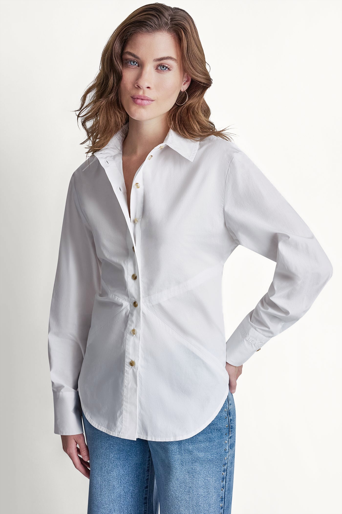 White POPLIN CUTOUT TIE BACK SHIRT, VIEW 1 | WOMEN'S SWEATERS & TOPS
