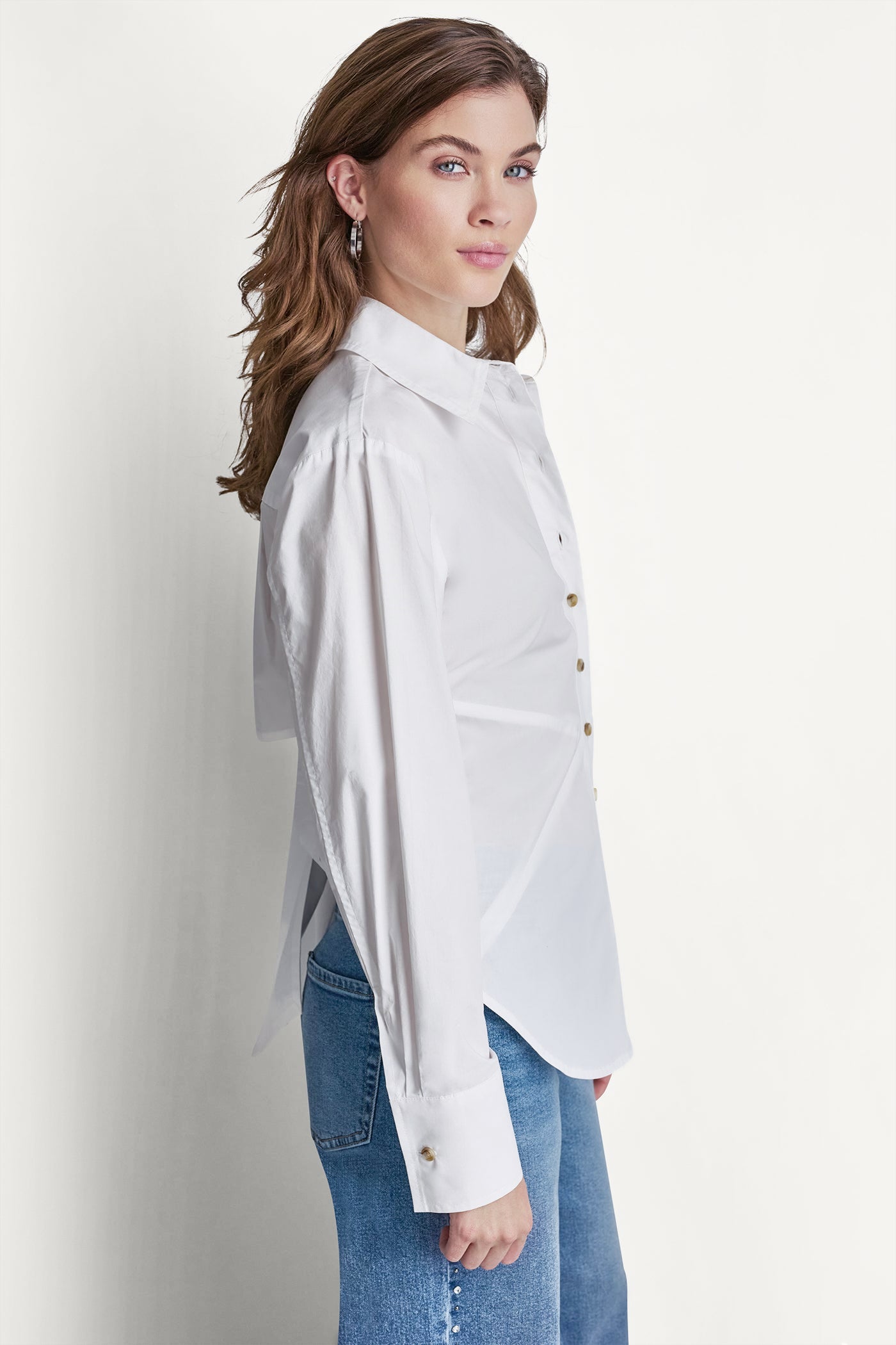 POPLIN CUTOUT TIE BACK SHIRT VIEW 3 | WOMEN'S SWEATERS & TOPS