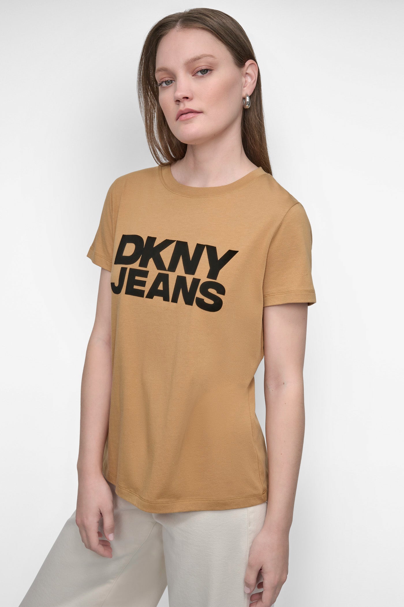 WHISKEY/BLACK FLOCKED LOGO TEE, FRONT VIEW | Tees & Tanks