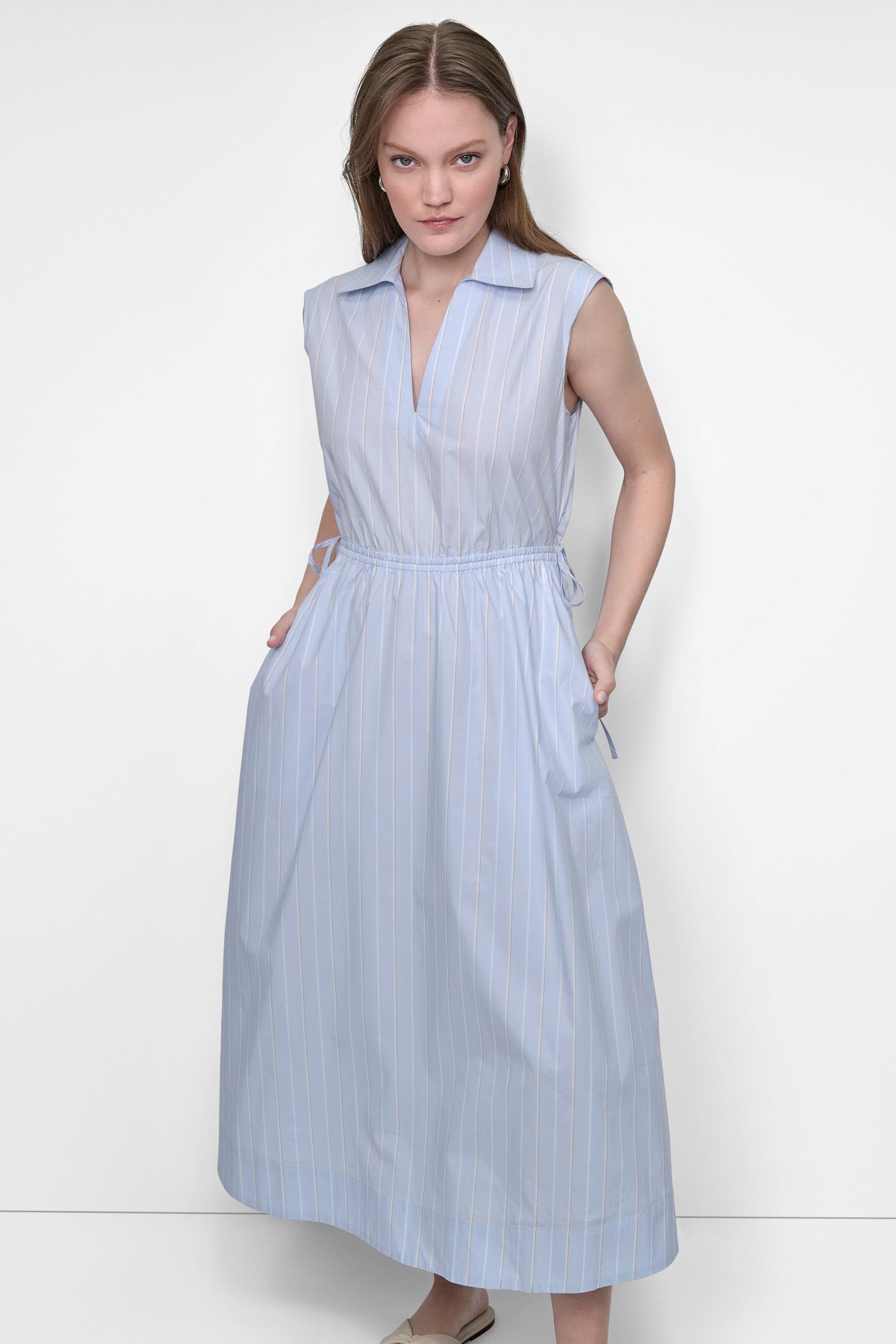 CUTOUT PINSTRIPED MIDI SHIRT DRESS VIEW 4 | SALE DRESSES