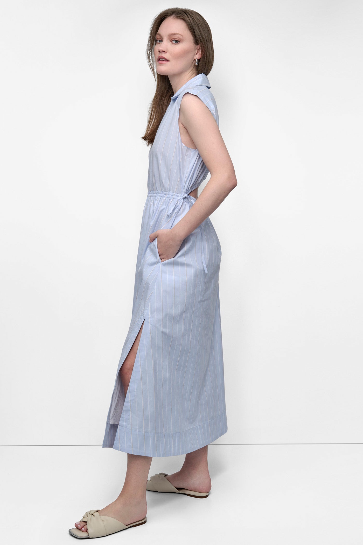 CUTOUT PINSTRIPED MIDI SHIRT DRESS VIEW 3 | SALE DRESSES