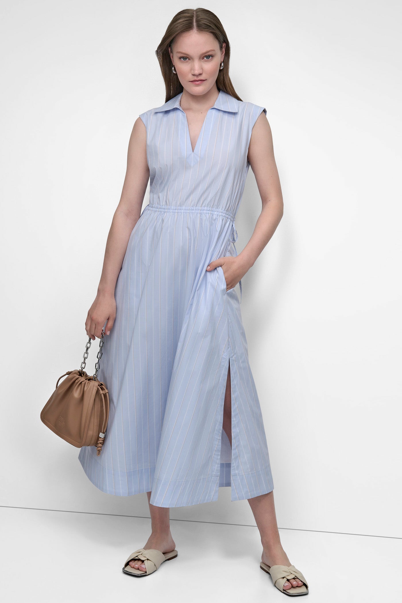 CUTOUT PINSTRIPED MIDI SHIRT DRESS VIEW 8 | SALE DRESSES