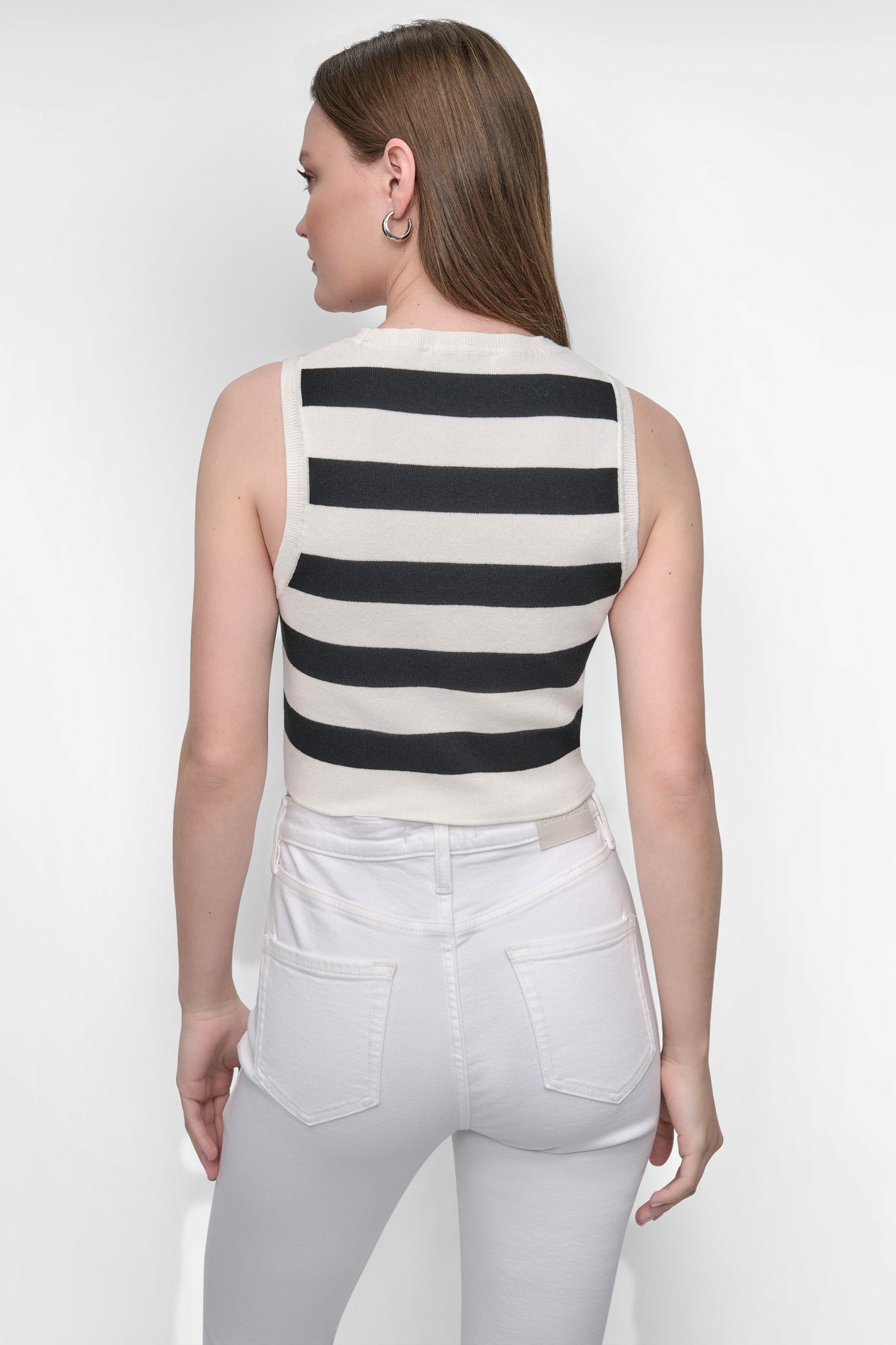 Eggnog/Black CROPPED JACQUARD SWEATER, BACK VIEW | Tees & Tanks