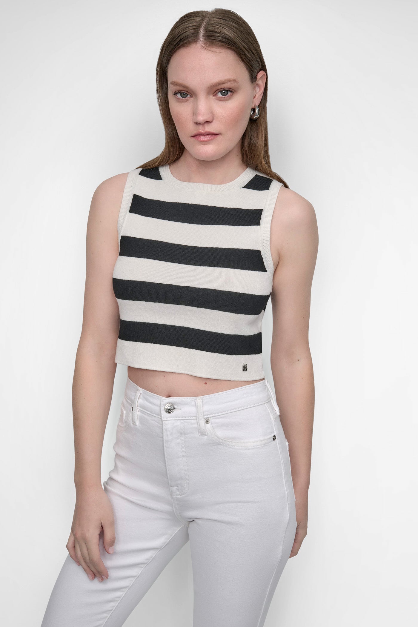 Eggnog/Black CROPPED JACQUARD SWEATER, FRONT VIEW | Tees & Tanks