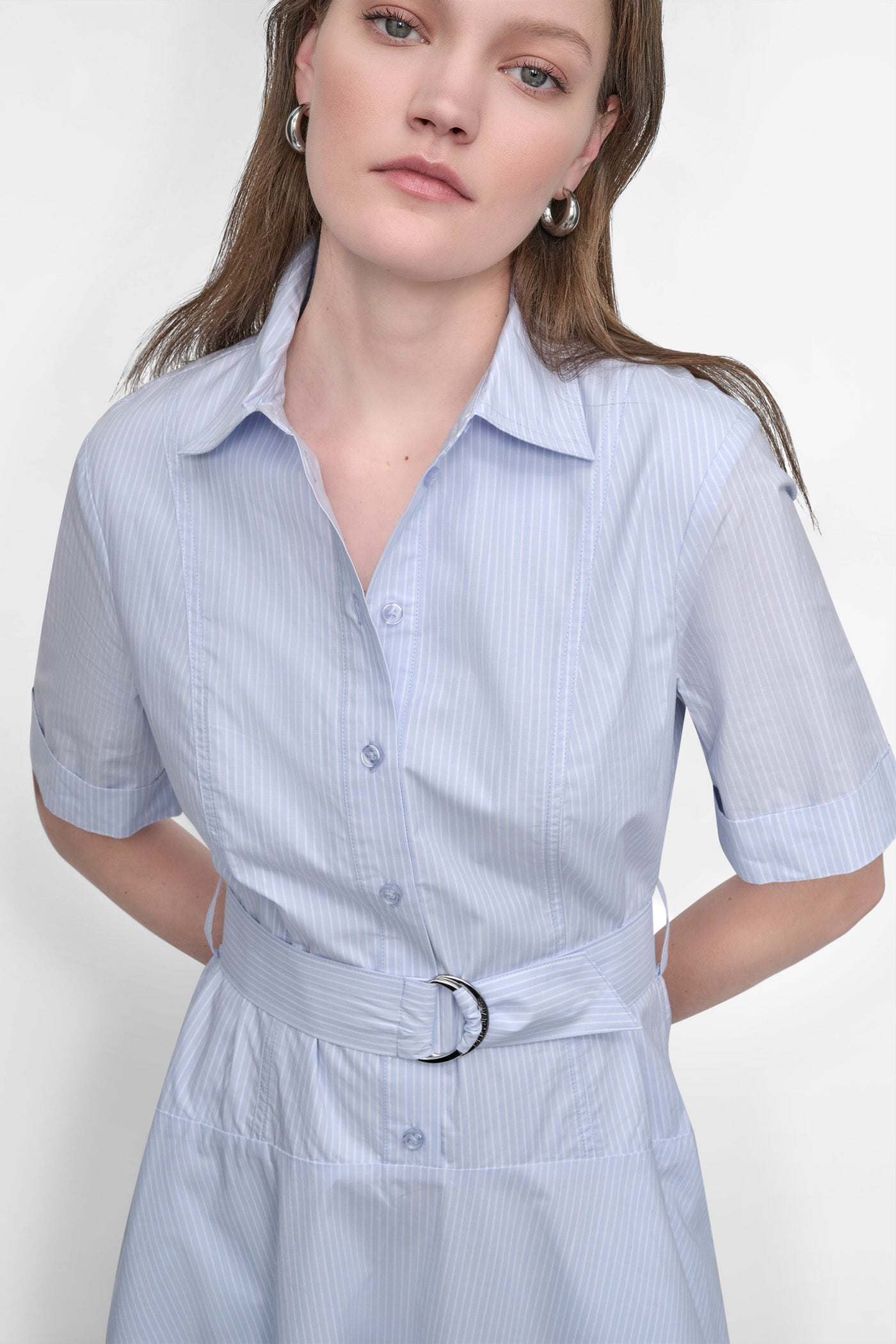 BELTED PINSTRIPED MIDI SHIRT DRESS VIEW 5 | SALE DRESSES
