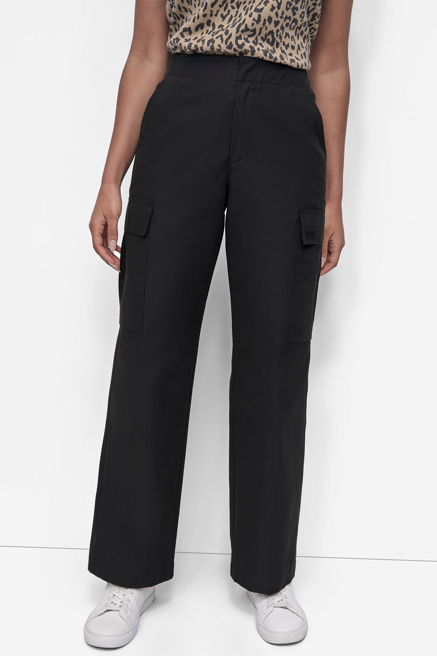 Black HIGH-RISE STRAIGHT-LEG CARGO PANT, FRONT VIEW | Pants & Denim