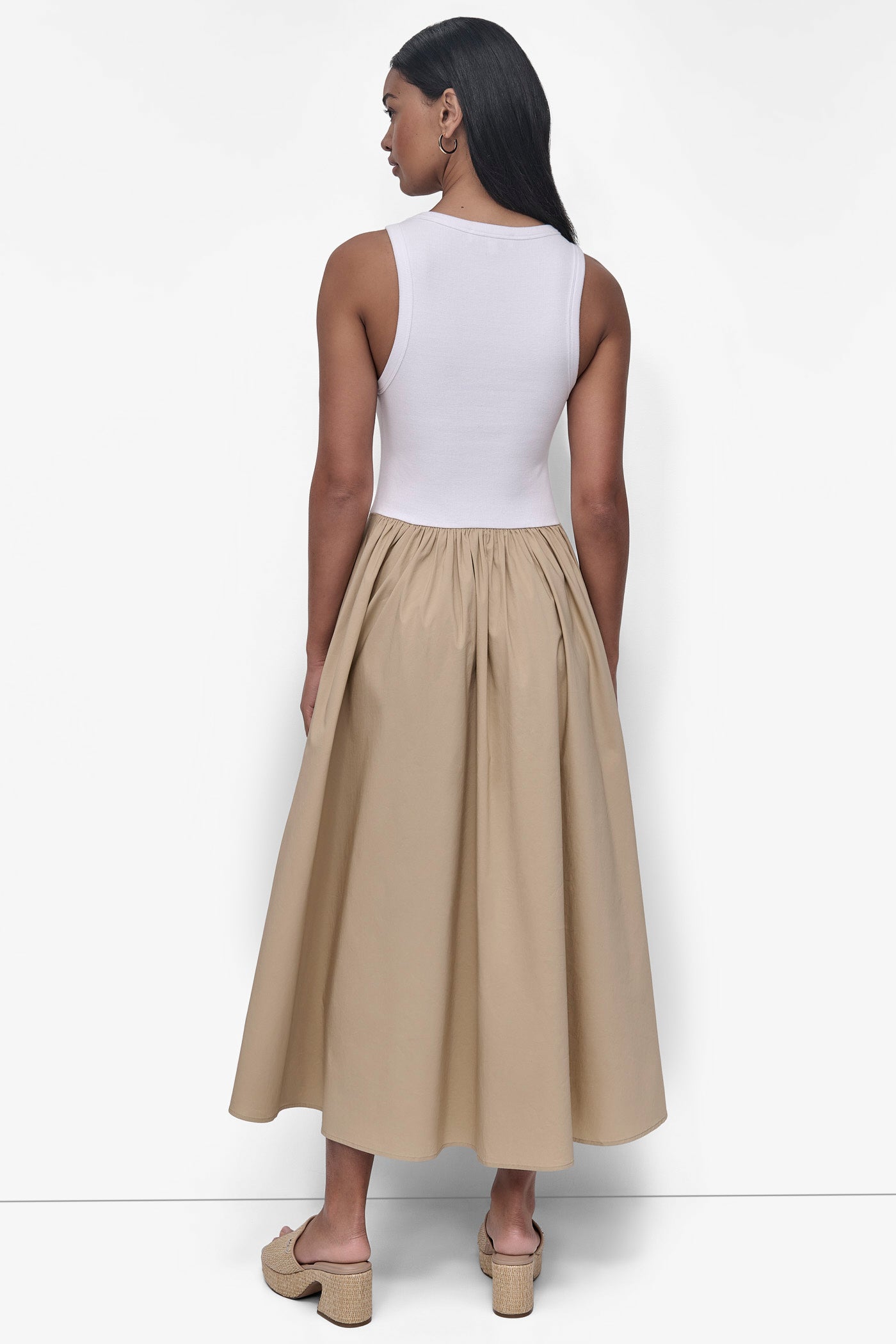 White/Travertine MIXED MEDIA MIDI TANK DRESS, BACK VIEW | Summer Essentials