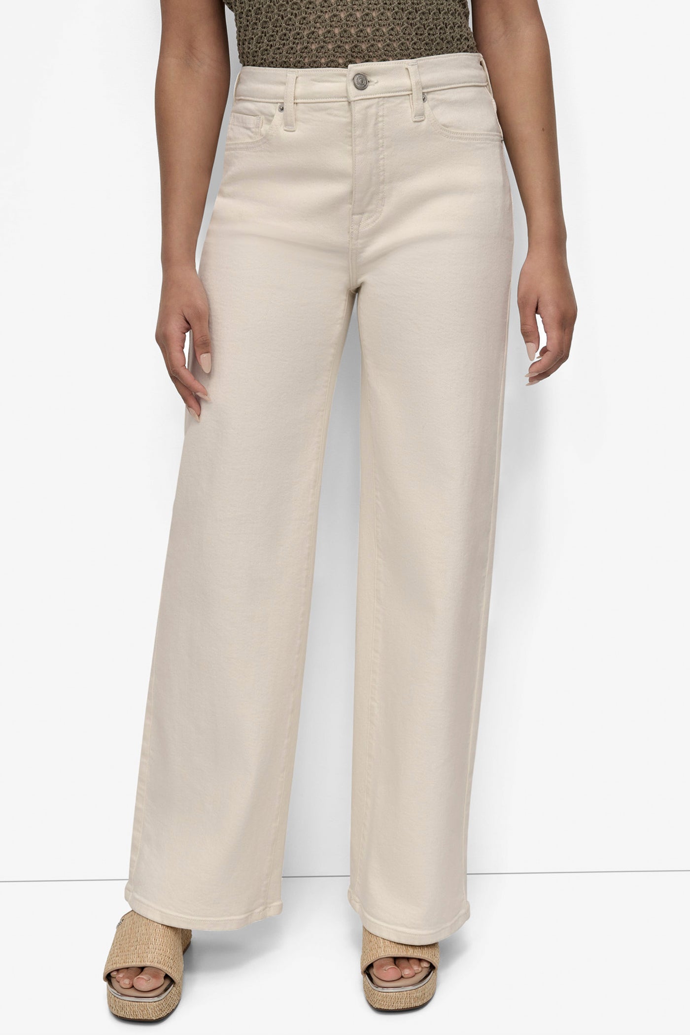 Ecru HIGH-RISE TAILORED WIDE-LEG JEAN, FRONT VIEW | Denim Destination