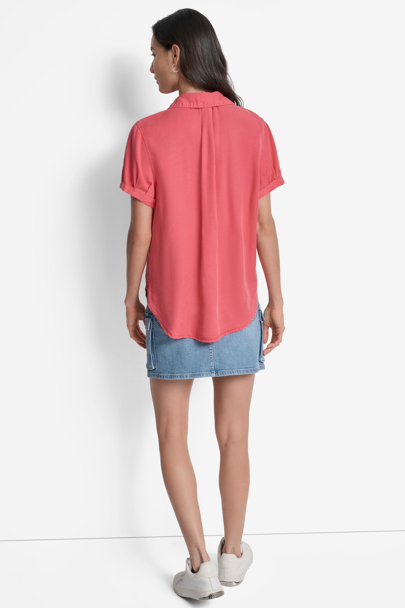 Azalea Pink ROLLED SLEEVE SHIRT, BACK VIEW | WOMEN'S SWEATERS & TOPS