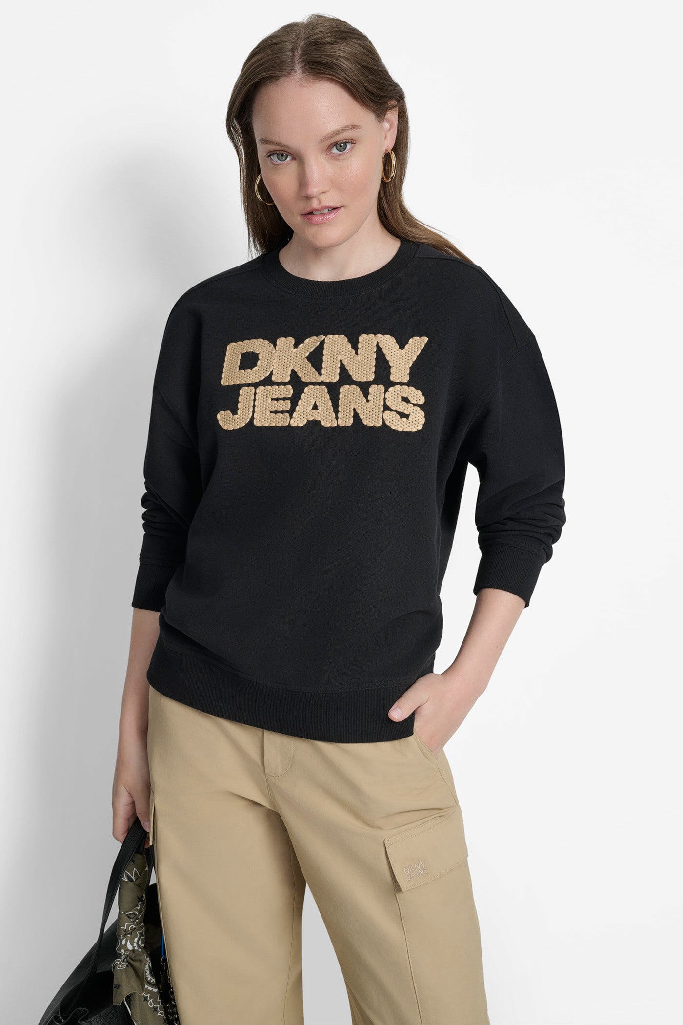 BLACK/NATURAL BASKETWEAVE LOGO SWEATSHIRT, FRONT VIEW | Products