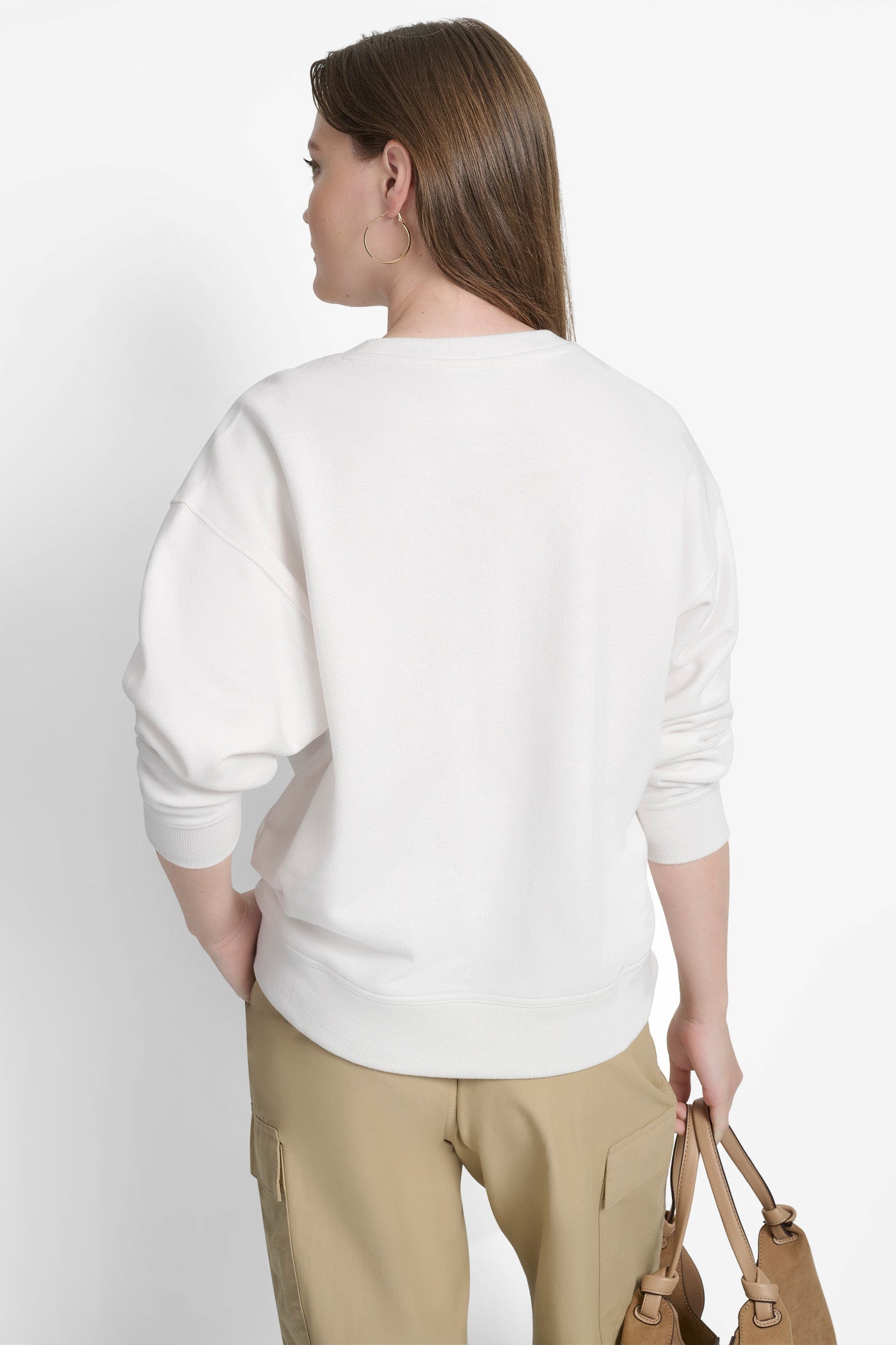 Ivory/Natural BASKETWEAVE LOGO SWEATSHIRT, BACK VIEW | Clothing