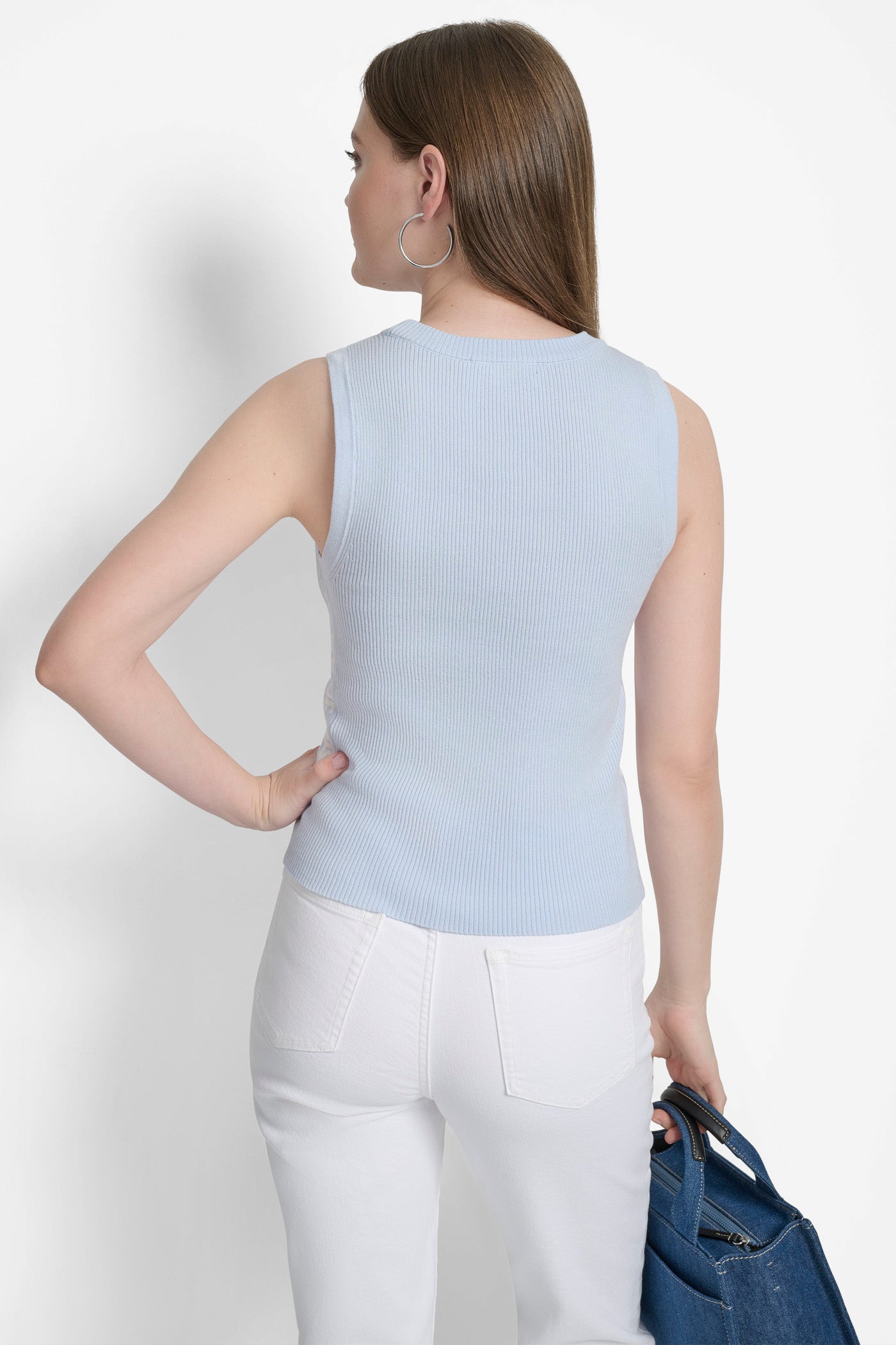 Frost Blue / Ivory CROPPED LOGO-TRIMMED TOP, VIEW 2 | DKNY JEANS