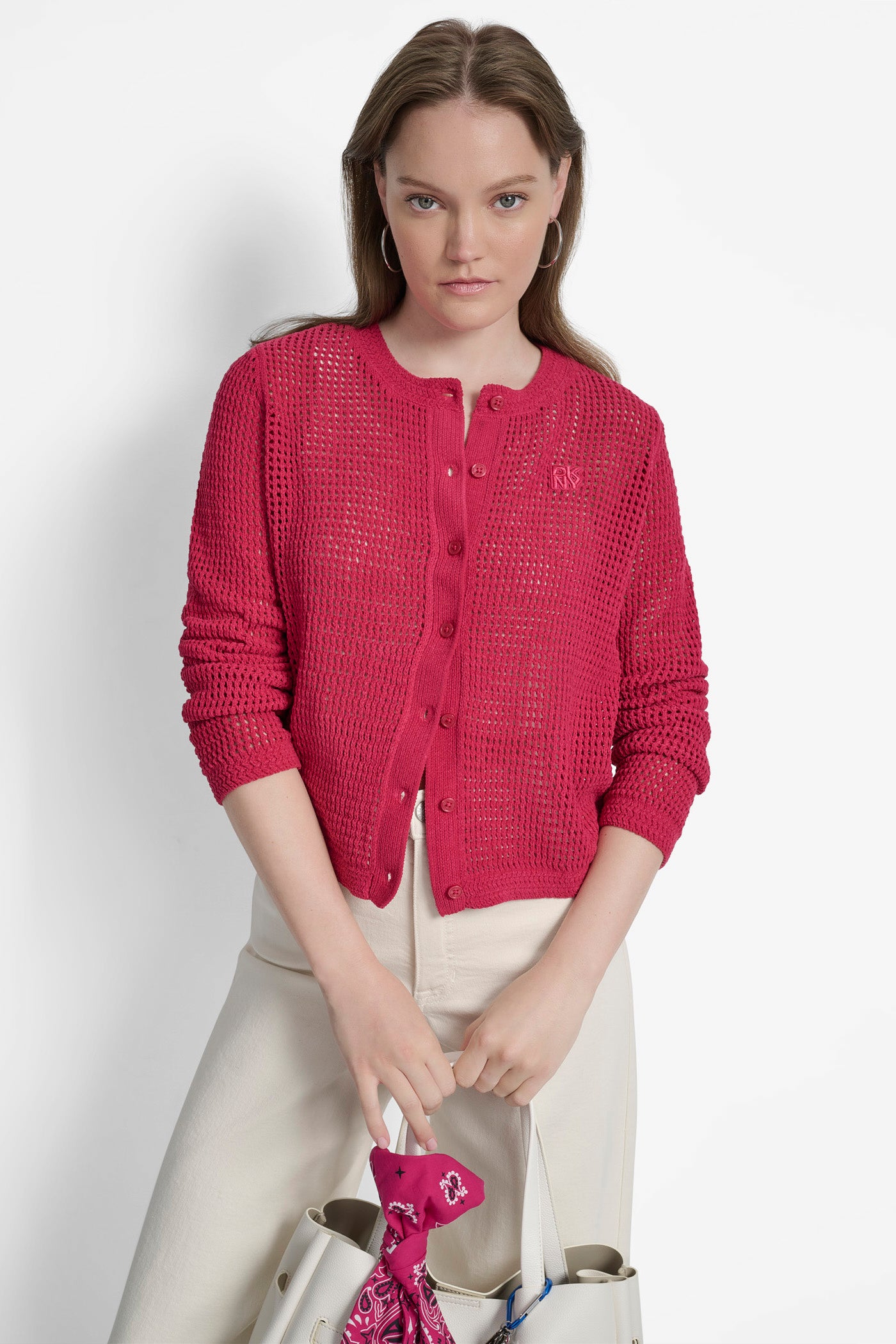 Wildberry LOGO-EMBROIDERED OPEN STITCH CARDIGAN, VIEW 1 | WOMEN'S SWEATERS & TOPS