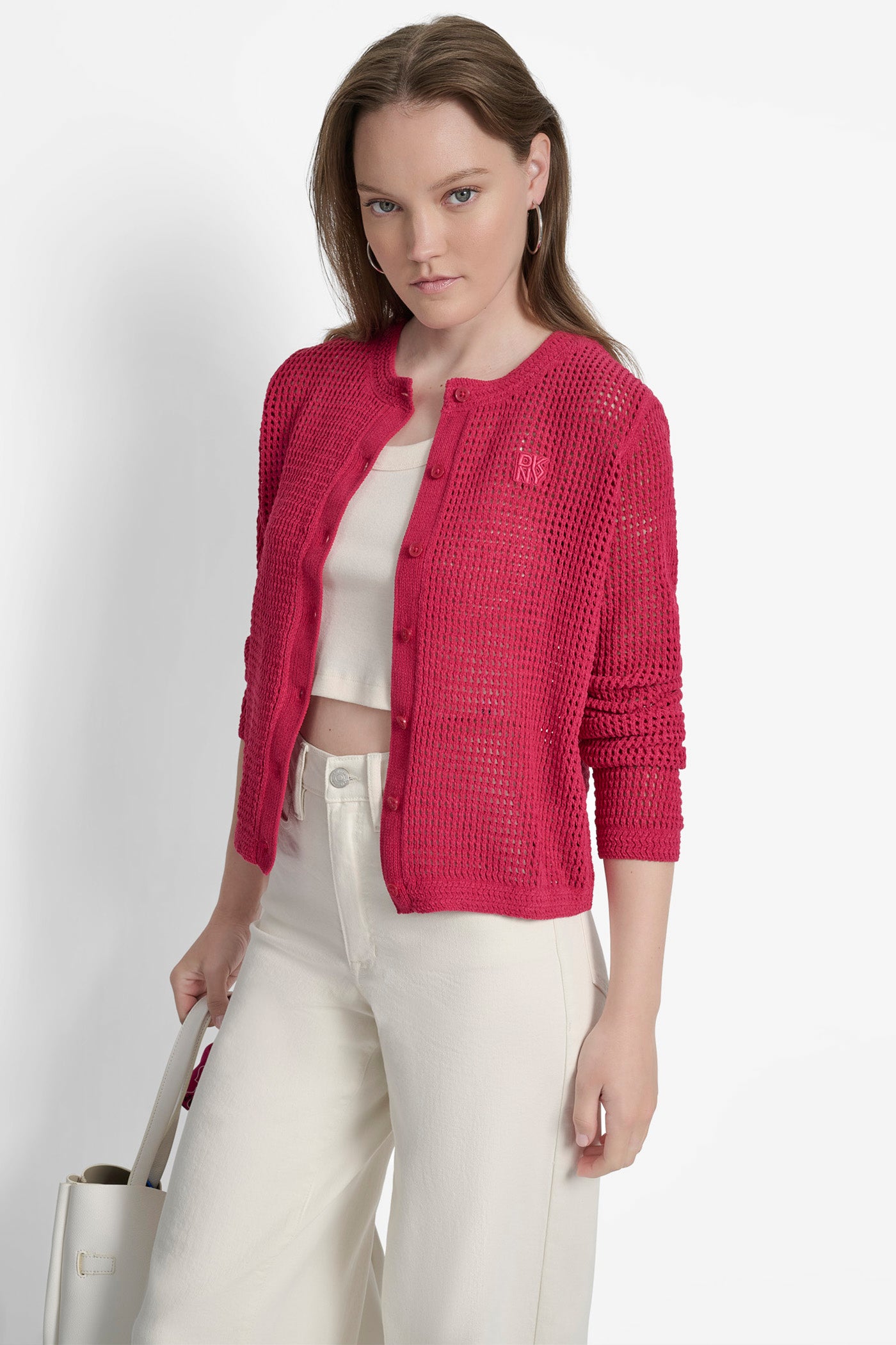 LOGO-EMBROIDERED OPEN STITCH CARDIGAN VIEW 4 | WOMEN'S SWEATERS & TOPS