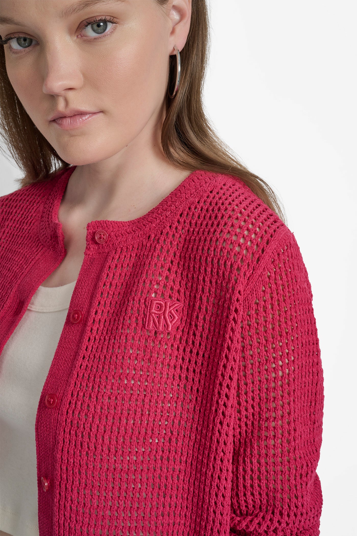LOGO-EMBROIDERED OPEN STITCH CARDIGAN VIEW 5 | WOMEN'S SWEATERS & TOPS