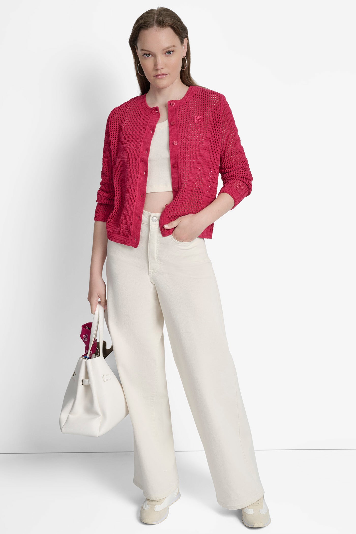 LOGO-EMBROIDERED OPEN STITCH CARDIGAN VIEW 6 | WOMEN'S SWEATERS & TOPS