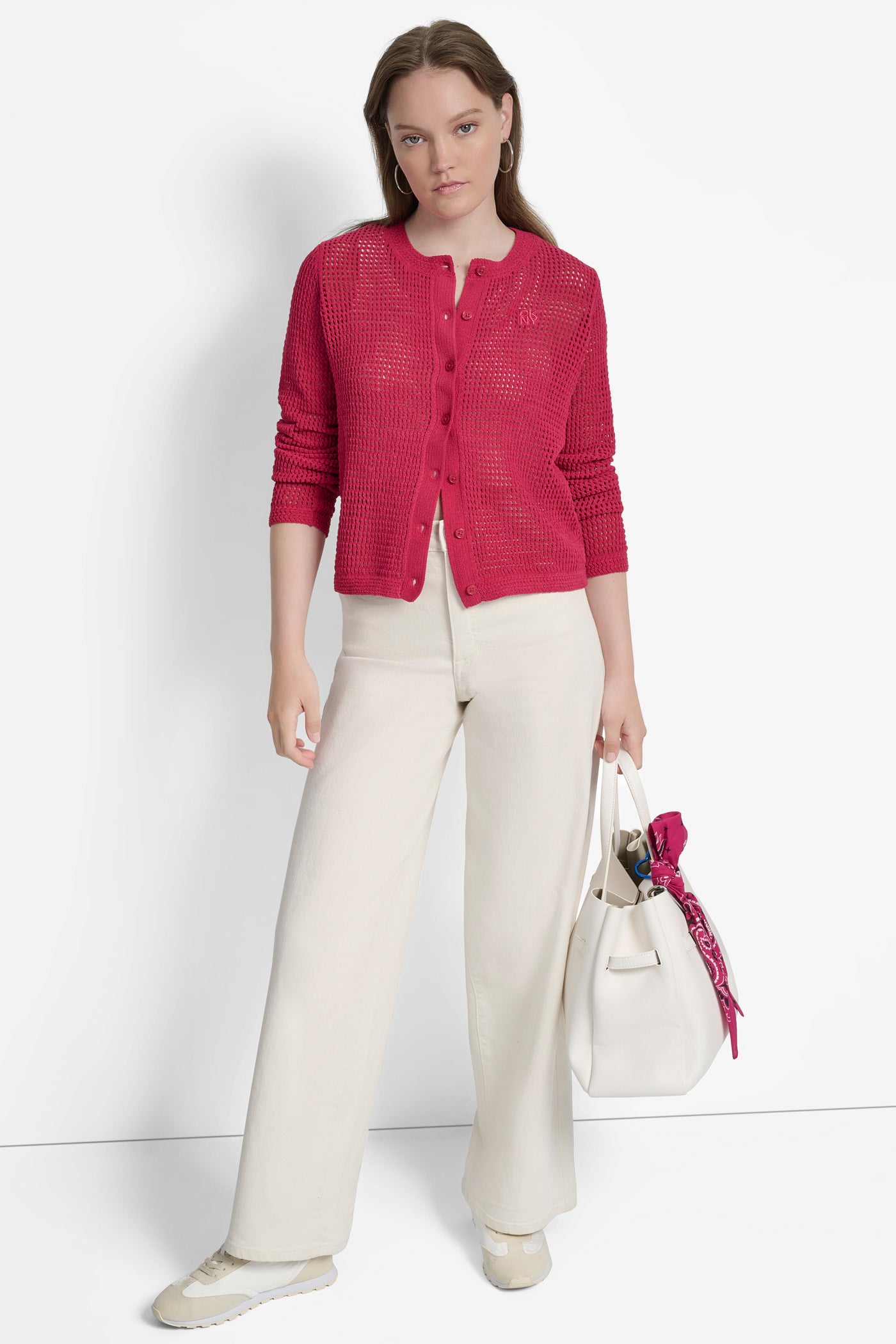 LOGO-EMBROIDERED OPEN STITCH CARDIGAN VIEW 7 | WOMEN'S SWEATERS & TOPS