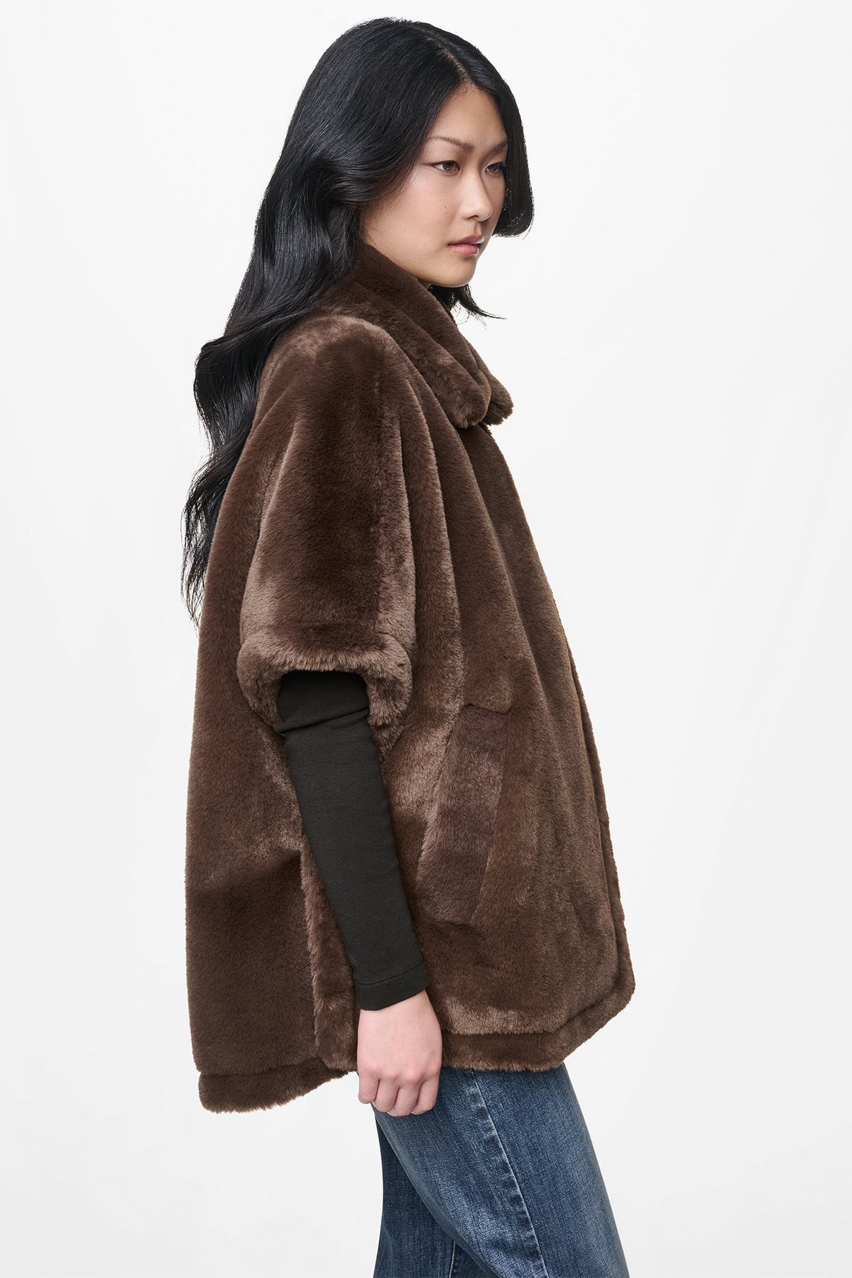 ASYMMETRICAL FAUX FUR PONCHO VIEW 2