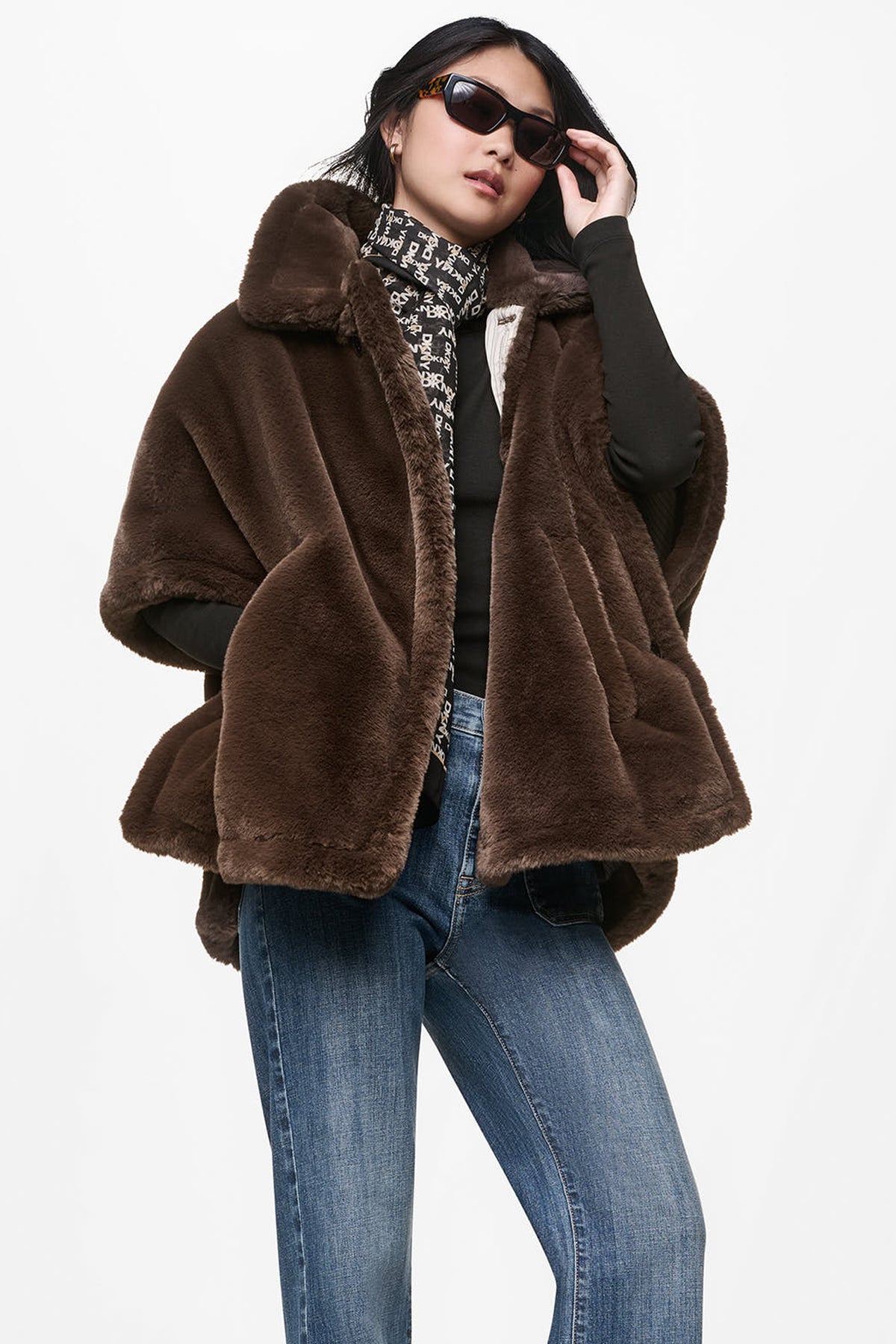 ASYMMETRICAL FAUX FUR PONCHO VIEW 1