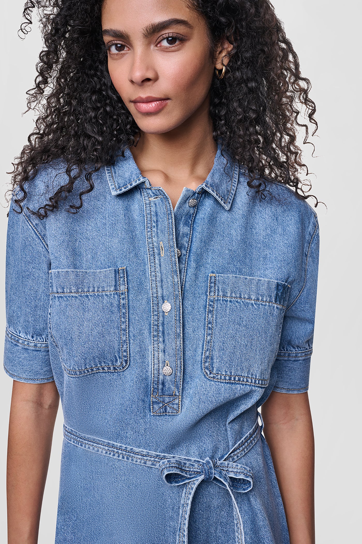 DENIM BUTTON-FRONT SHIRT DRESS VIEW 5 | Dresses Under $100