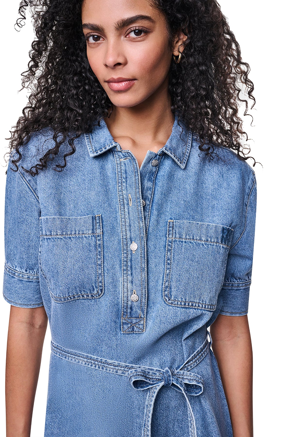 DENIM BUTTON-FRONT SHIRT DRESS VIEW 2