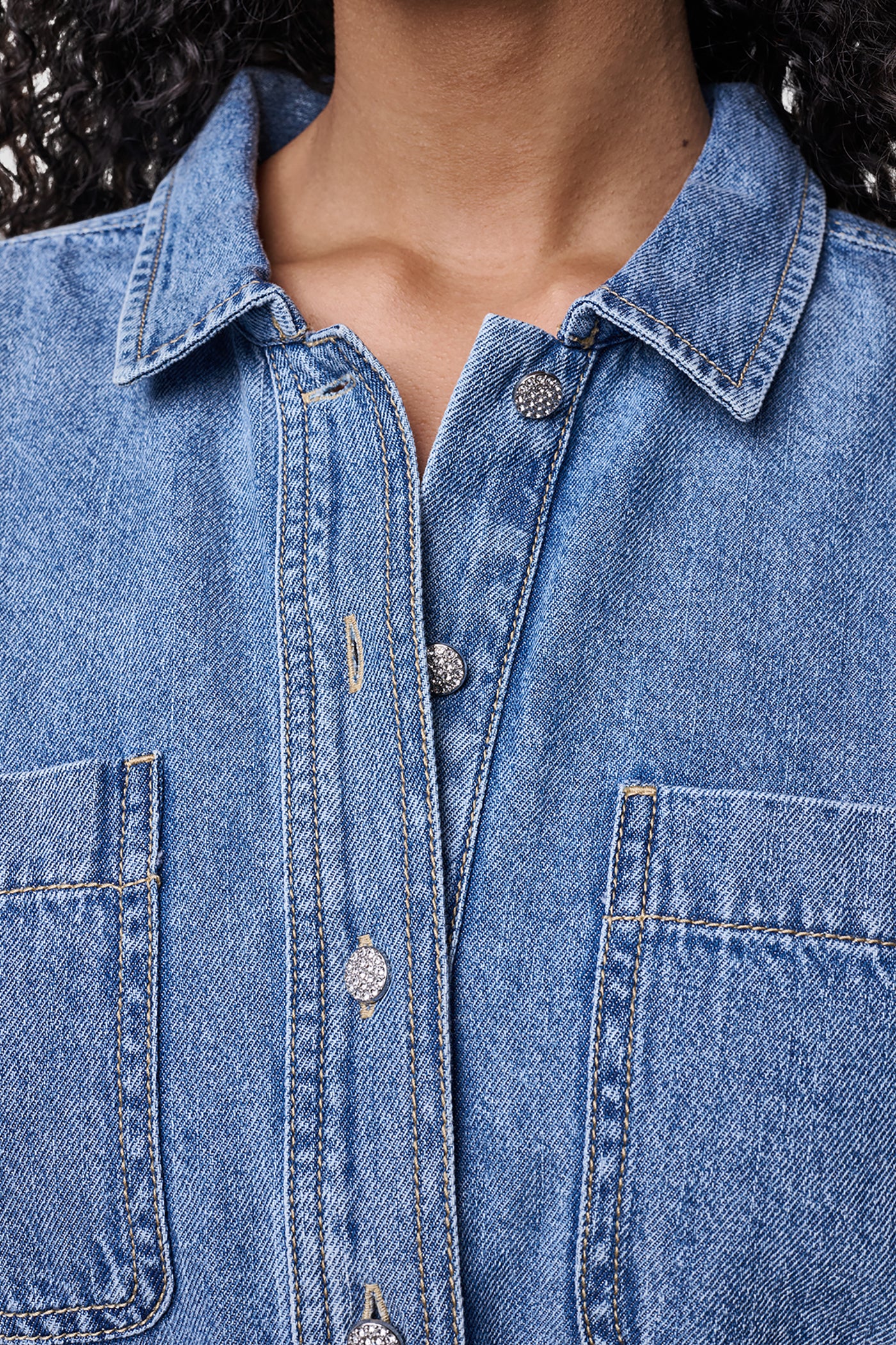 DENIM BUTTON-FRONT SHIRT DRESS VIEW 8 | Dresses Under $100